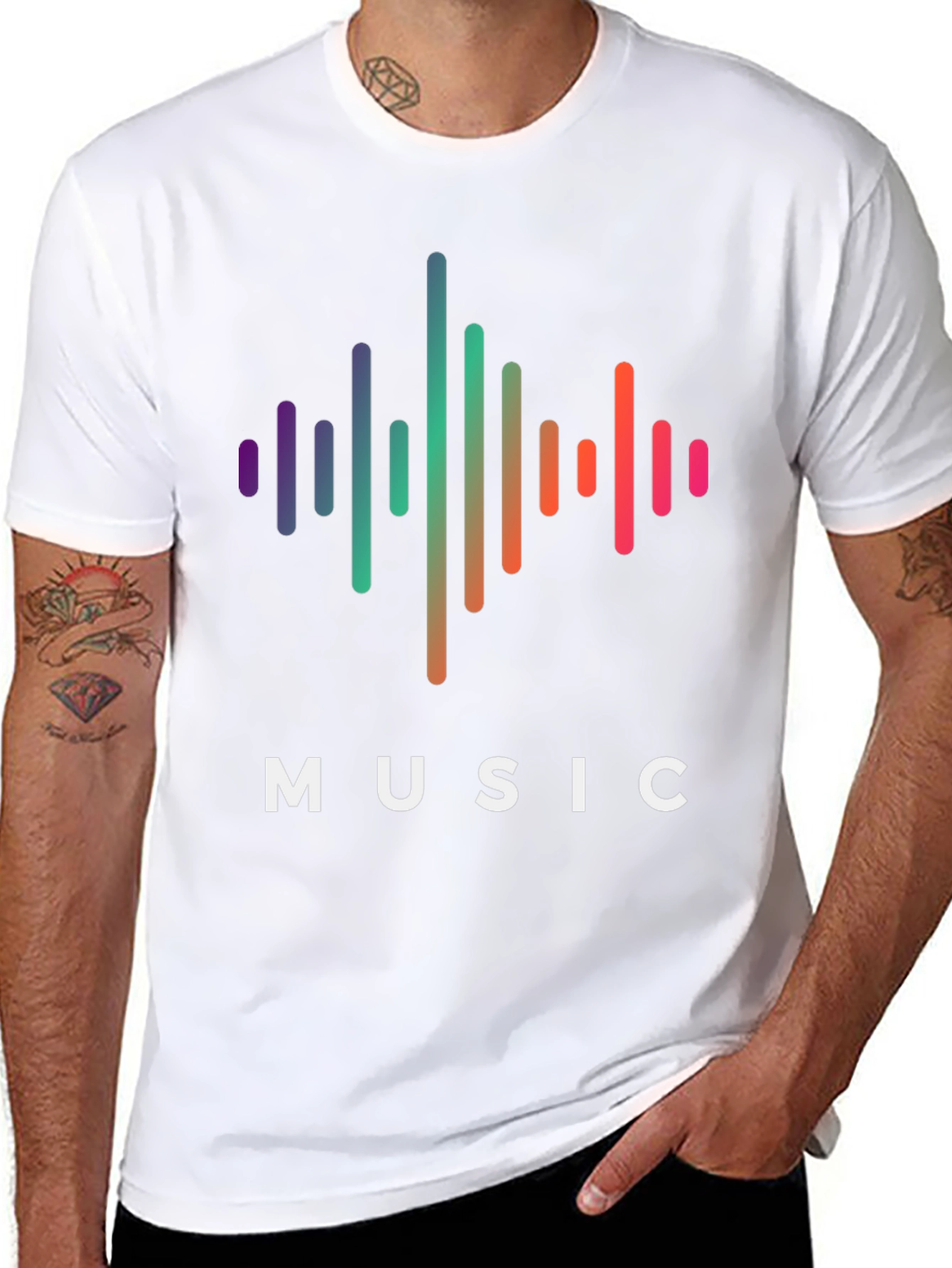 Black Music Wave Graphic Tee - Black Cotton T-Shirt view 8