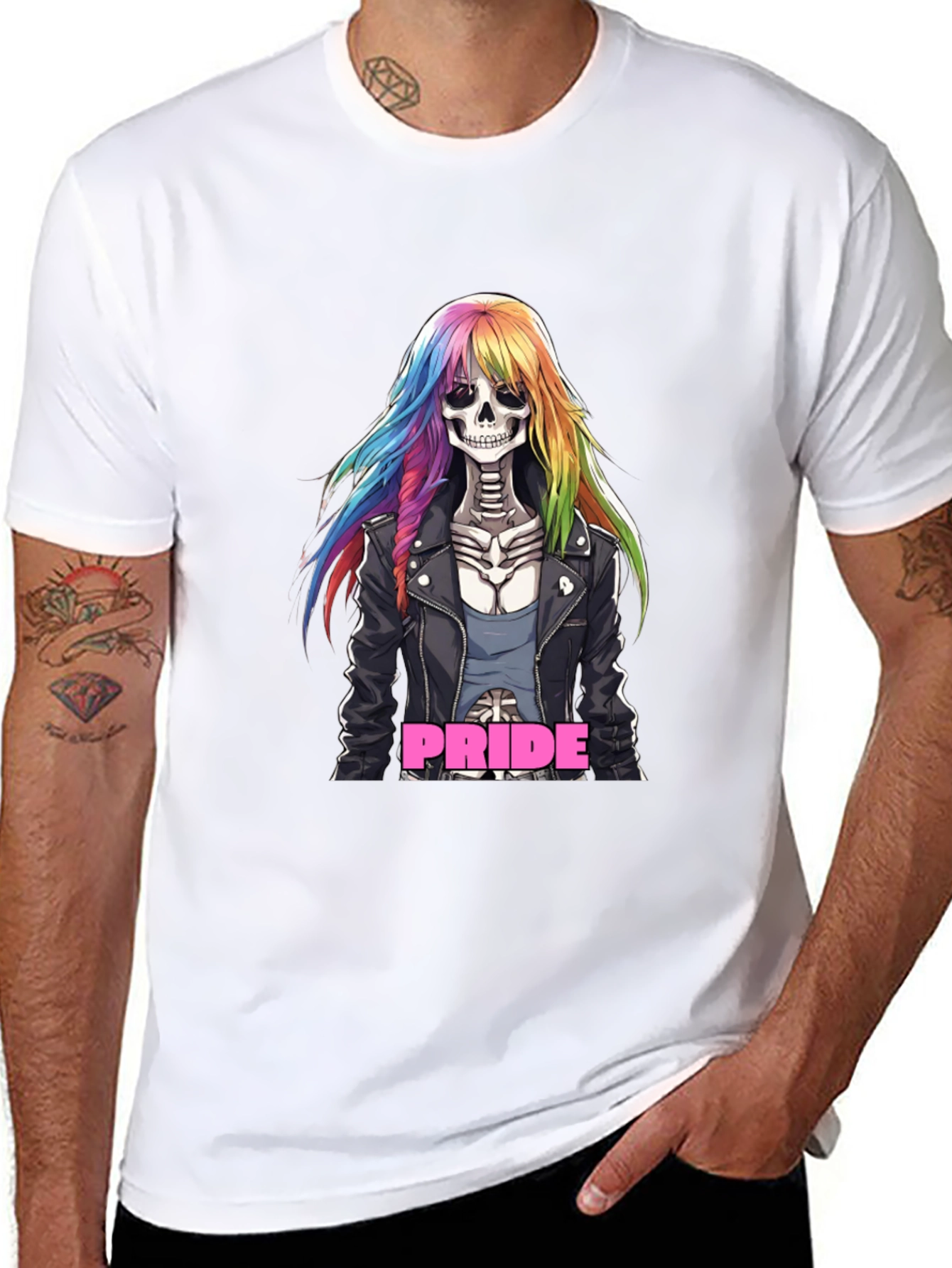 Black Pride Skeleton T-Shirt Rainbow Hair view 8