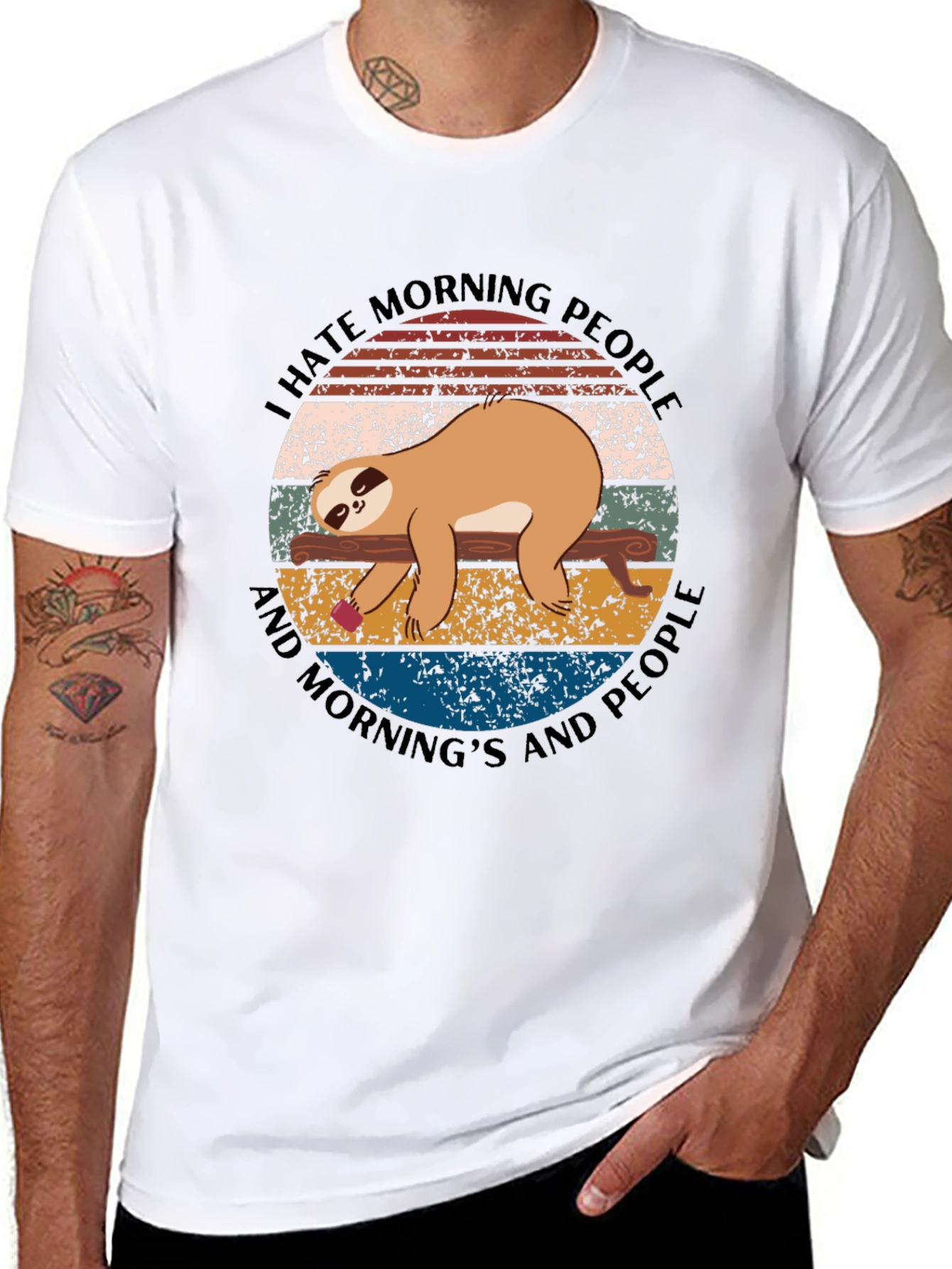 Black I Hate Morning People Sloth Graphic Tee view 8