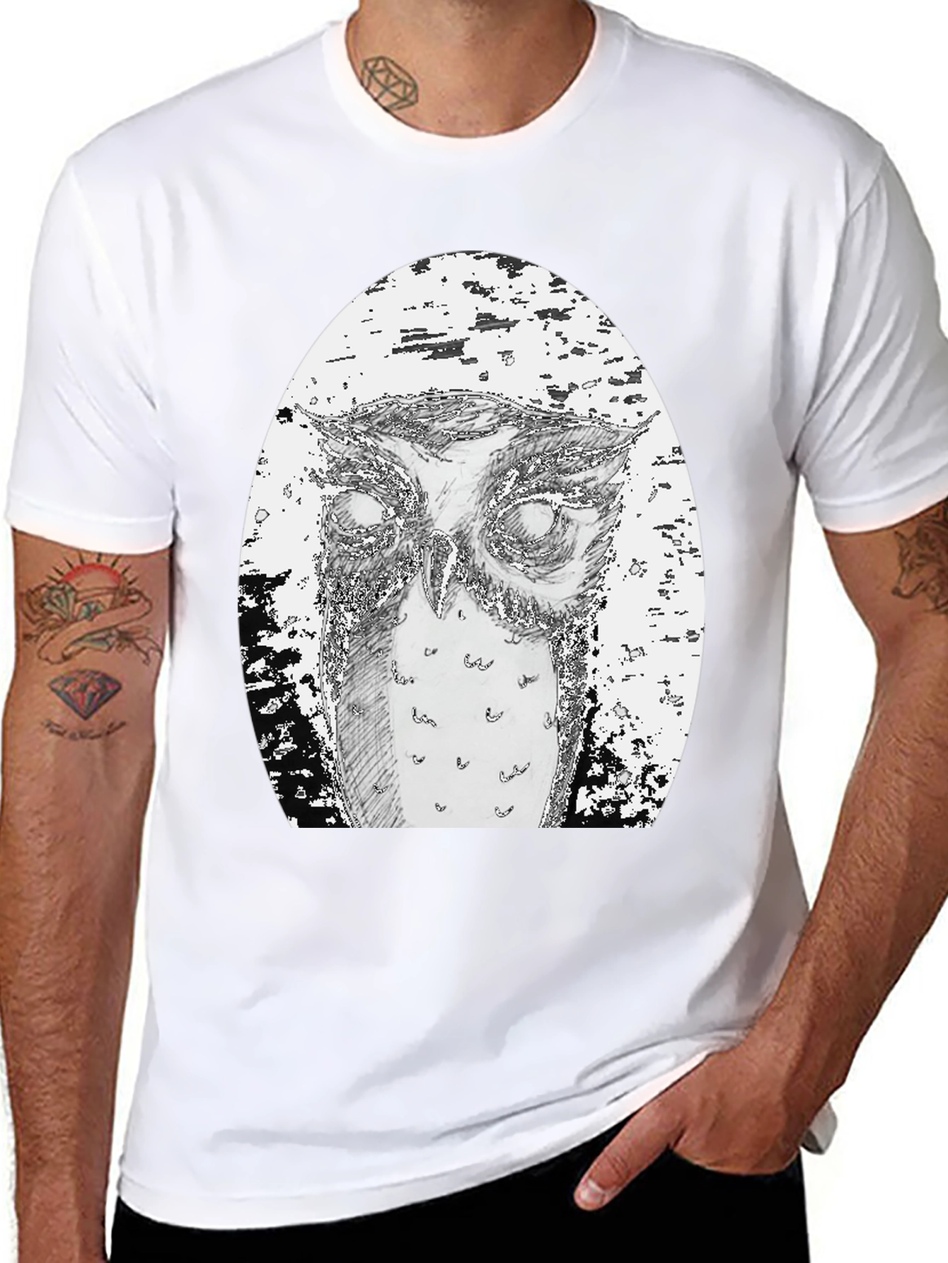 Black Owl Graphic Tee - Unique Hand Drawn Design view 8