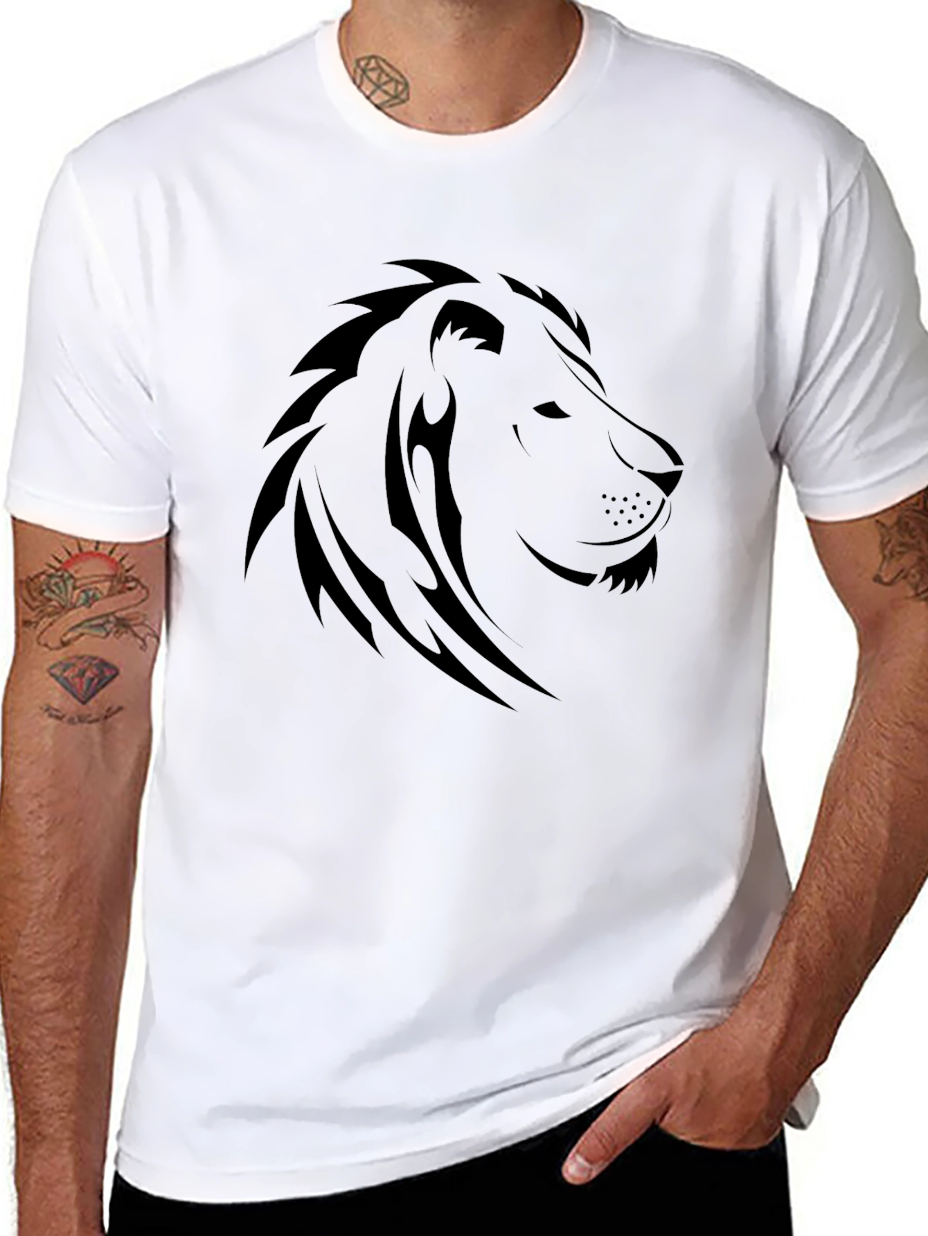 Black Black Lion Graphic Tee - Mens Stylish Crew Neck T-Shirt view 8
