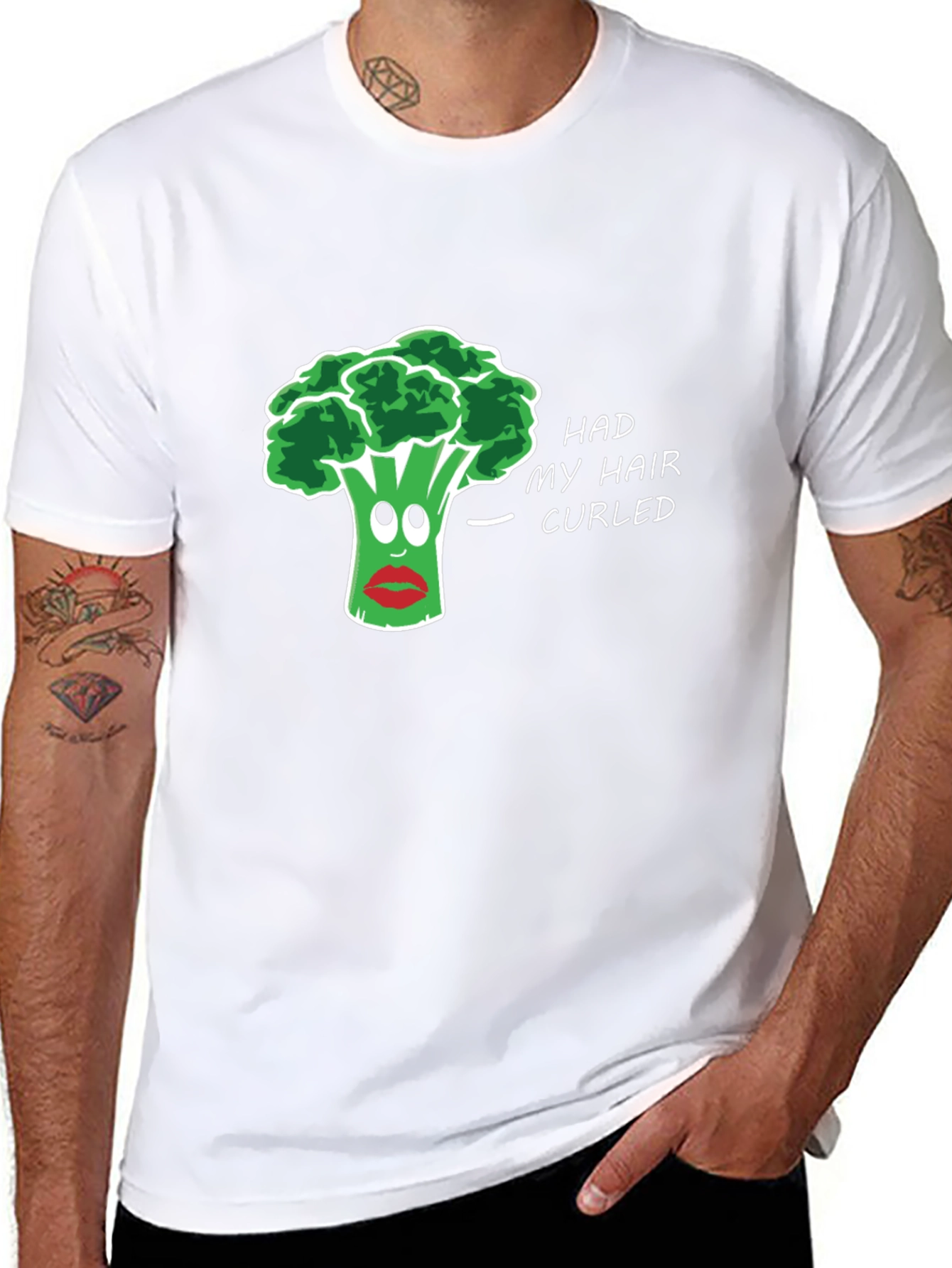 Black Humorous Broccoli Hair Pun T-Shirt view 8