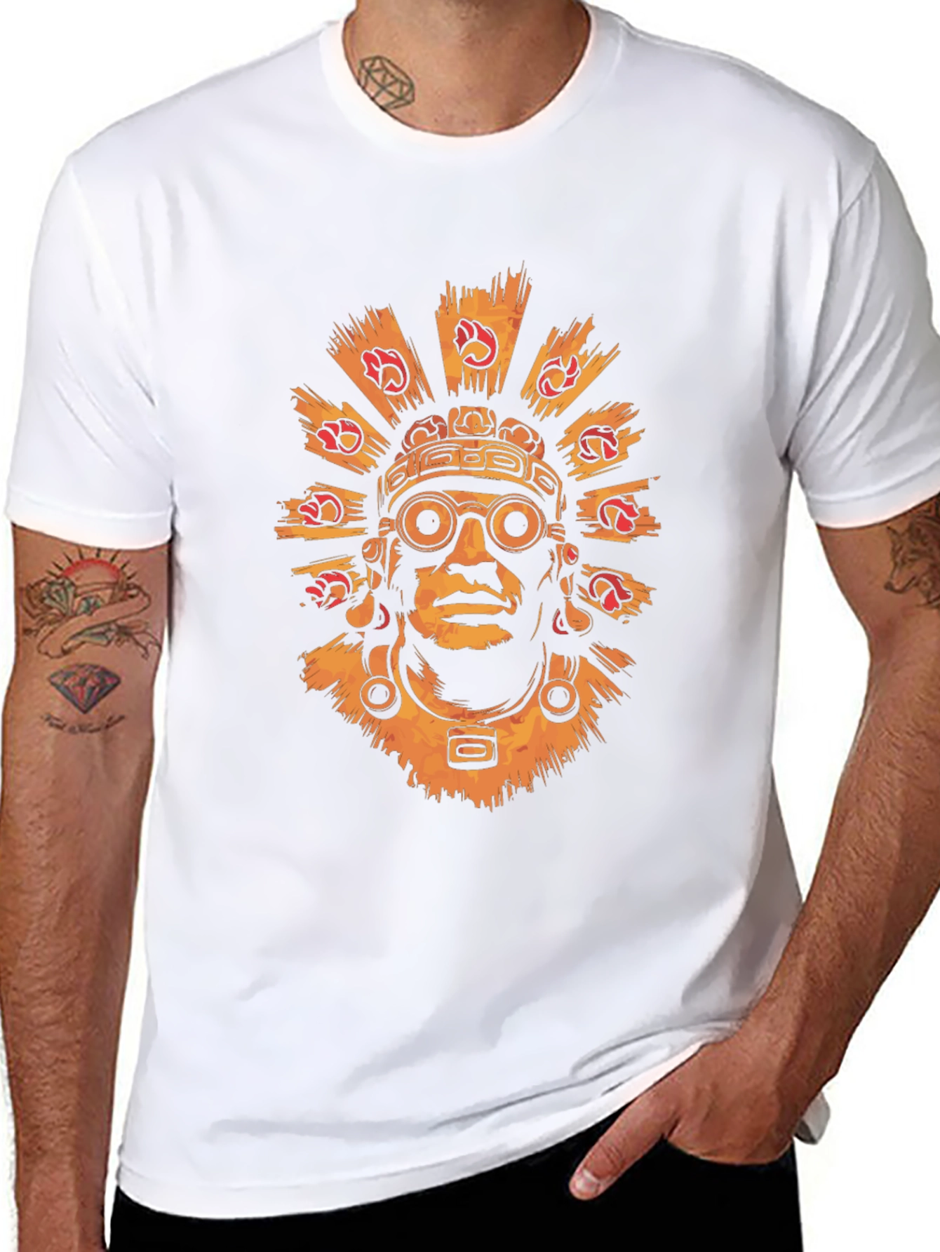 Black Aztec Warrior Graphic Tee - Stylish Black T-Shirt view 8