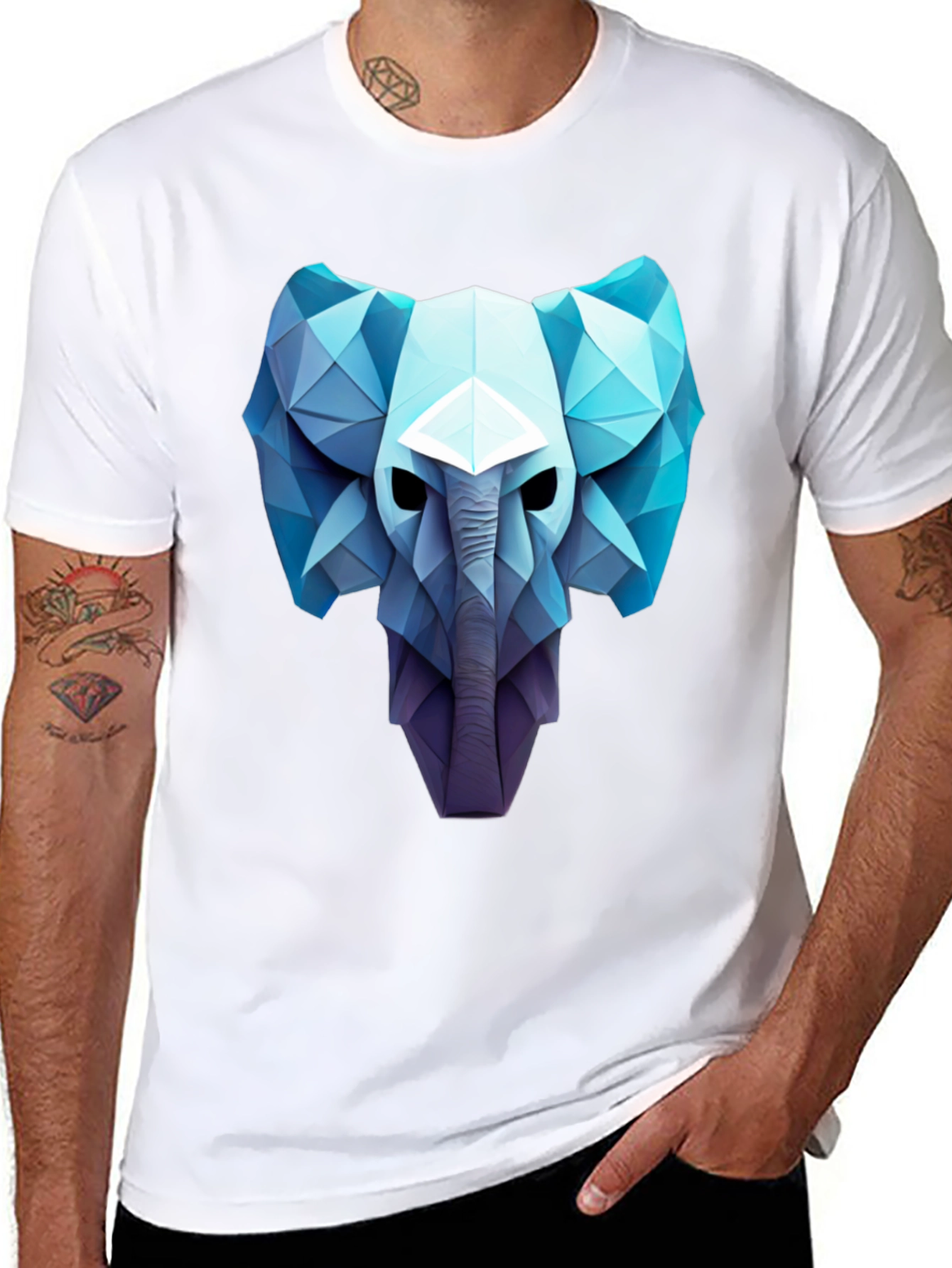Black Geometric Elephant Graphic Tee - Modern Art Style view 8