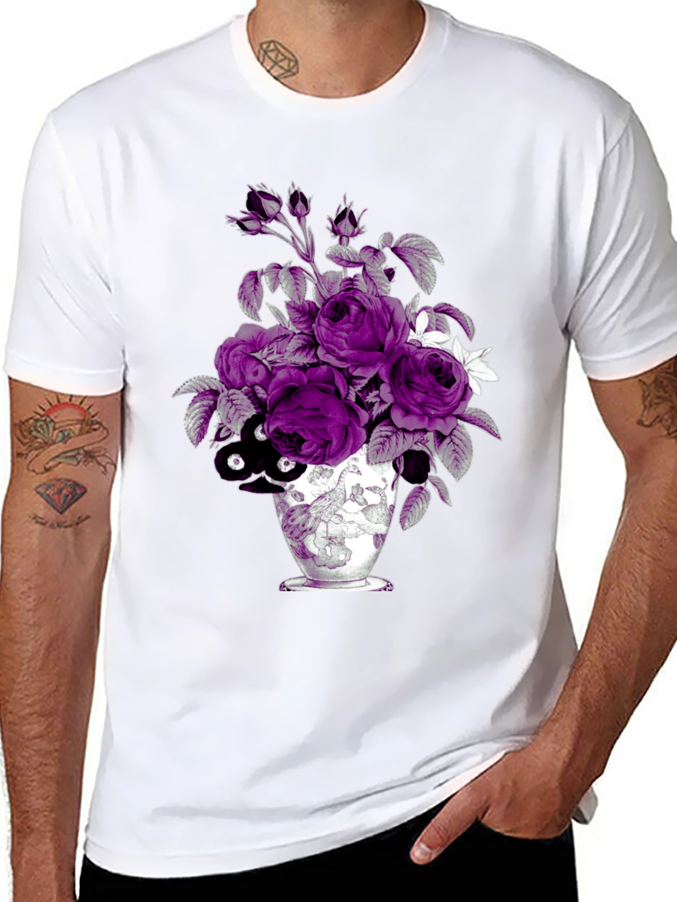 Black Floral Vase Graphic Tee - Unique Design view 8