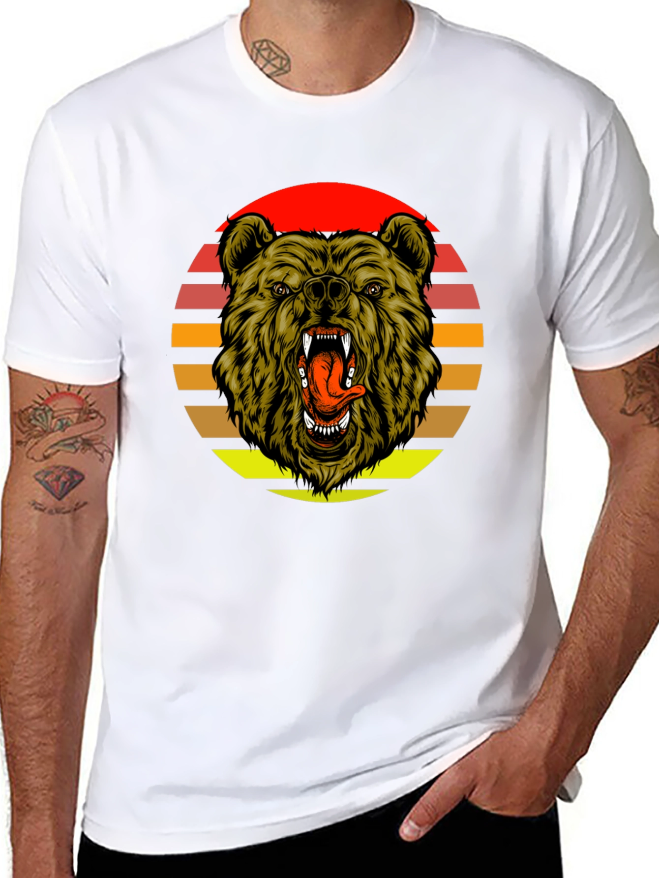 Black Sunset Bear Graphic Tee - Black Cotton Blend view 8
