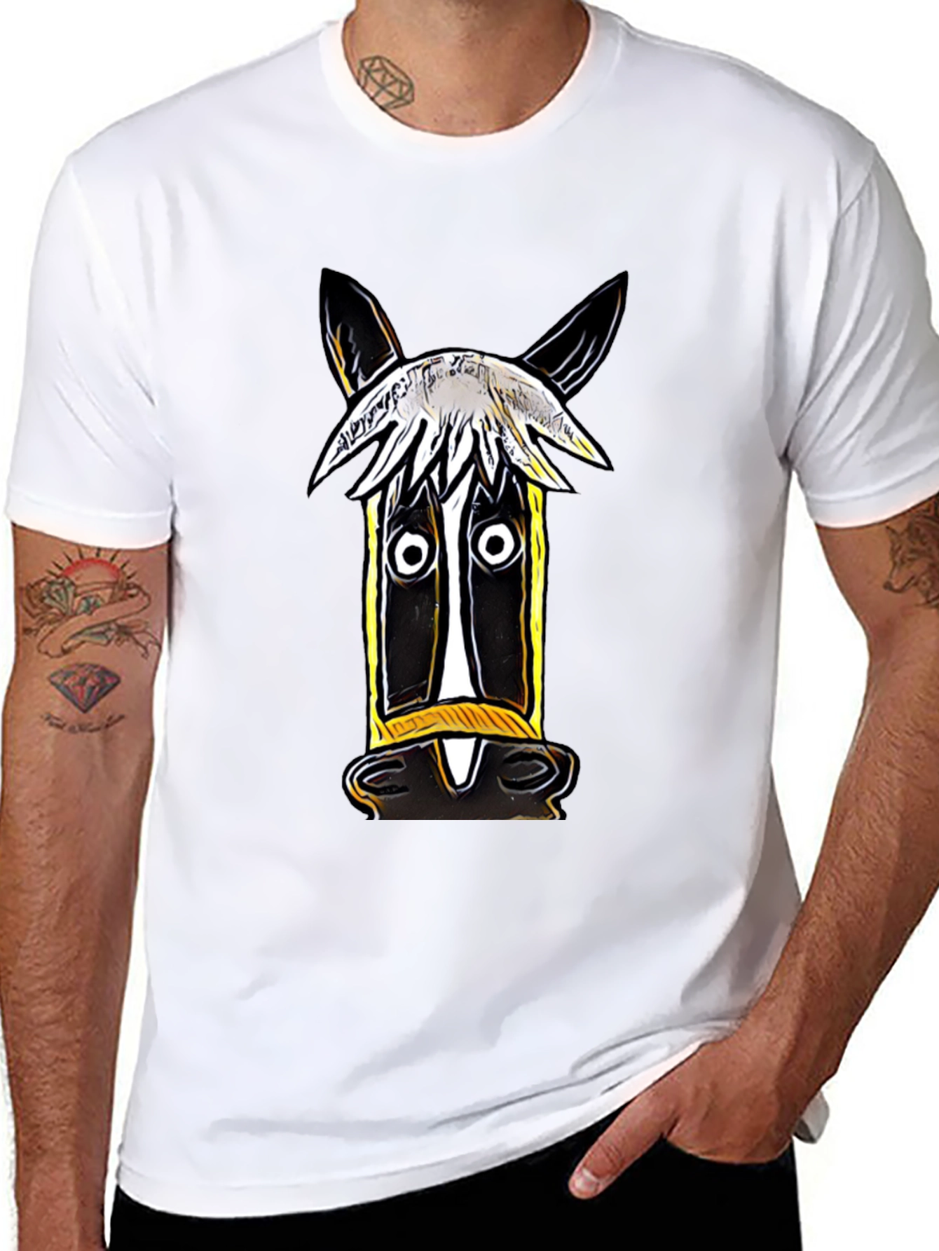 Black Whimsical Horse Graphic Tee - Artistic Style view 8