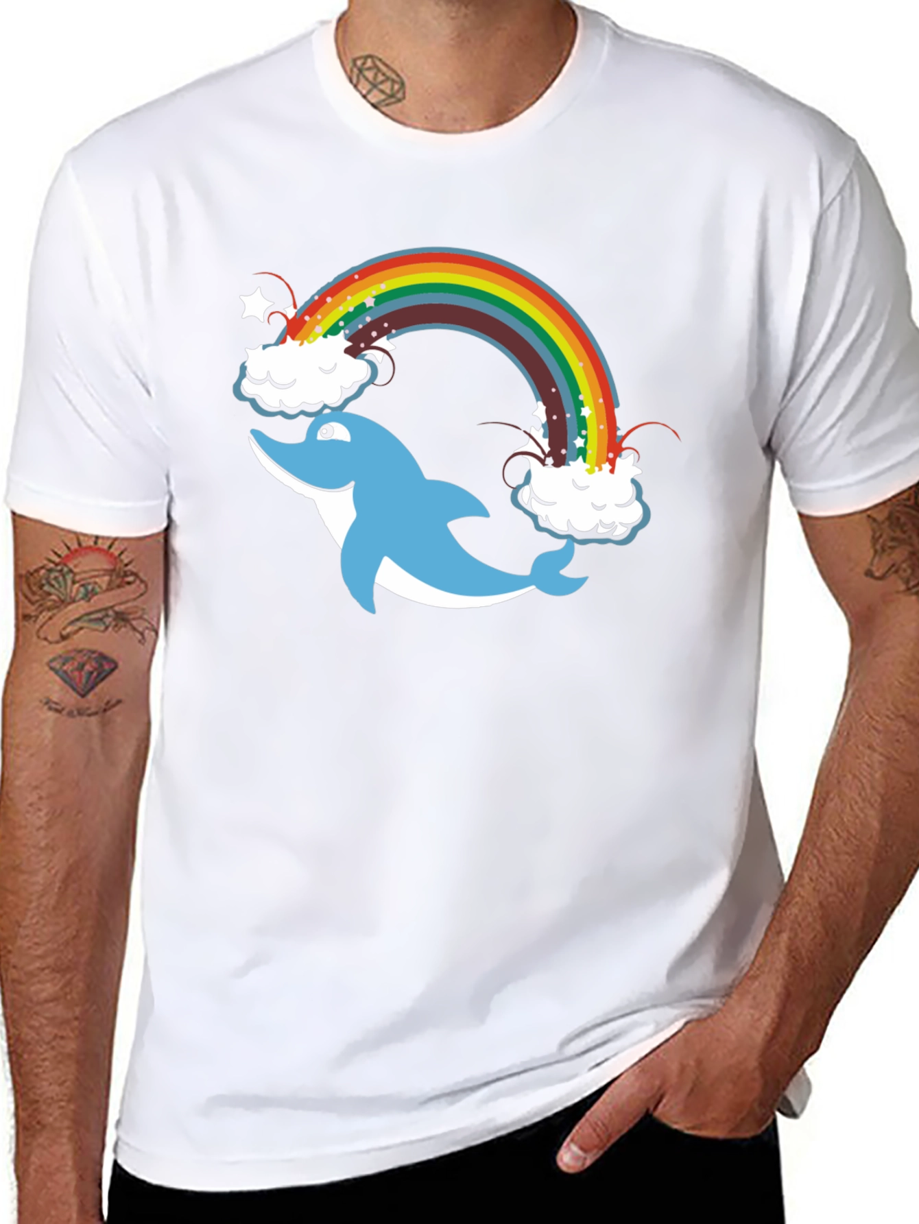 Black Dolphin Rainbow Black T-Shirt view 8