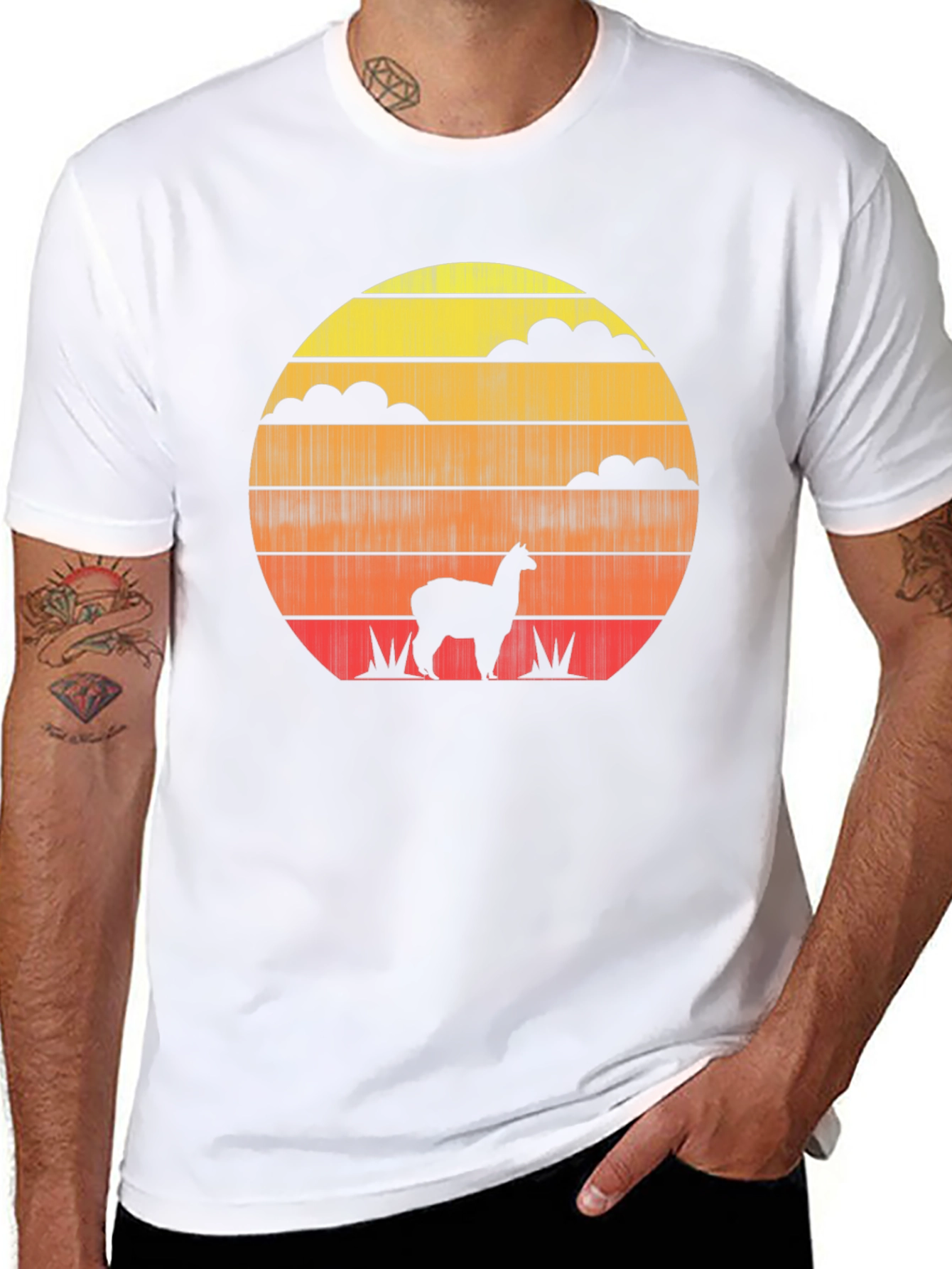 Black Retro Sunset Alpaca T-Shirt - Stylish Graphic Tee view 8