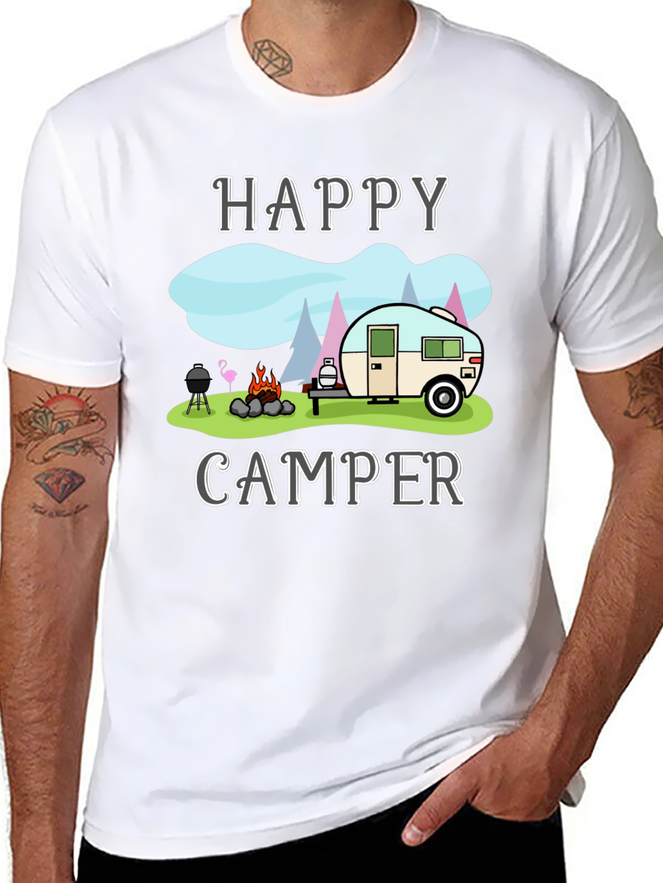 Happy Camper Graphic T-Shirt Camping Design - 8