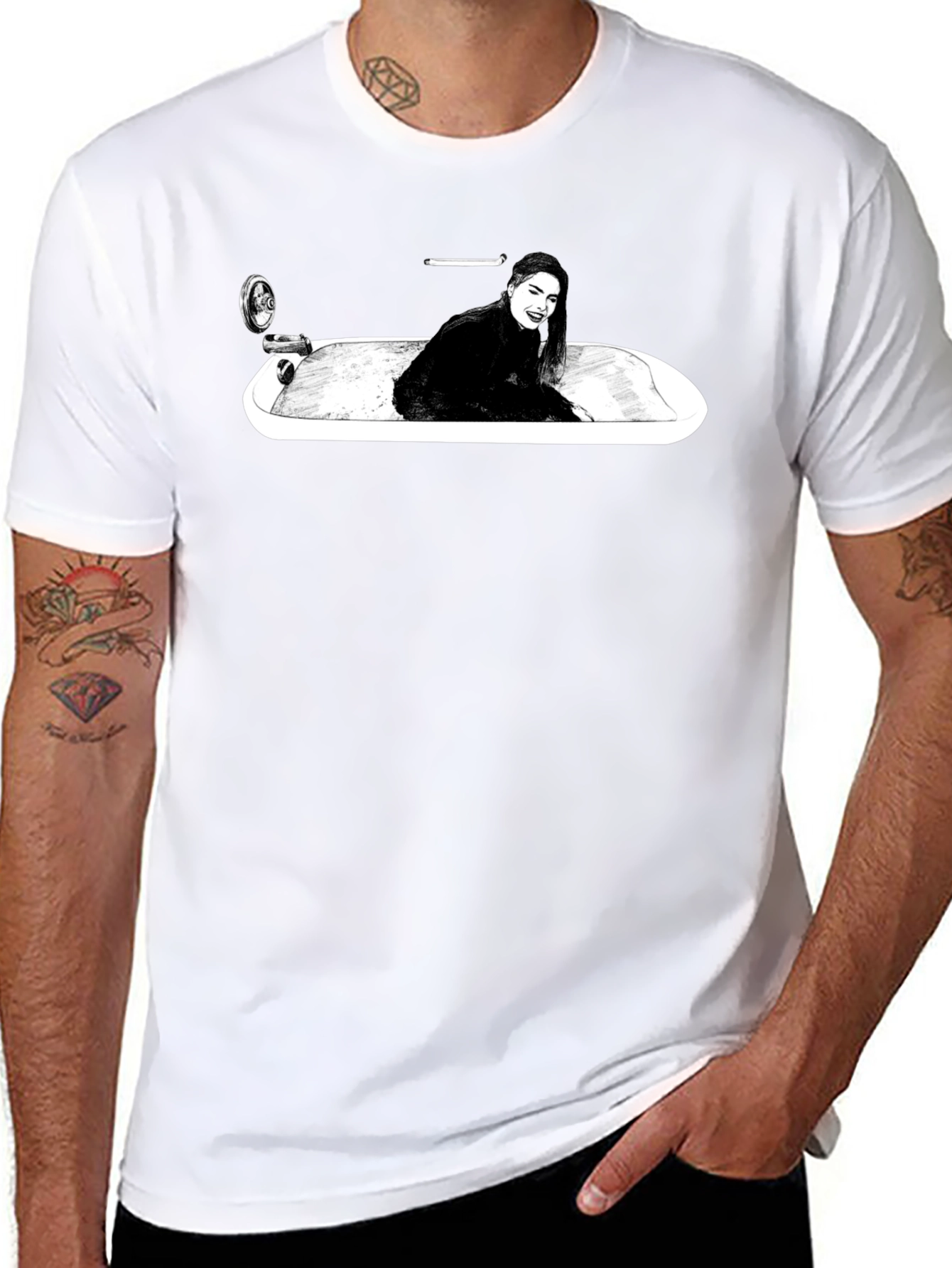 Black Woman in Tub Graphic T-Shirt - Black view 8