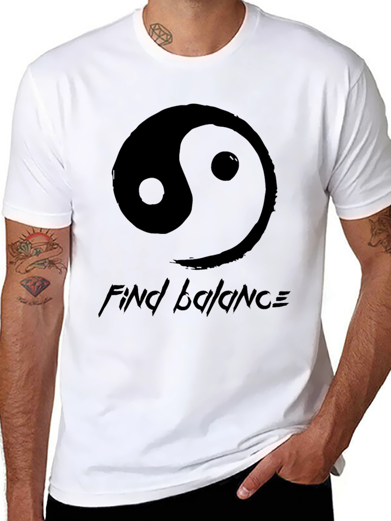 Black Yin Yang Find Balance Graphic Tee view 8