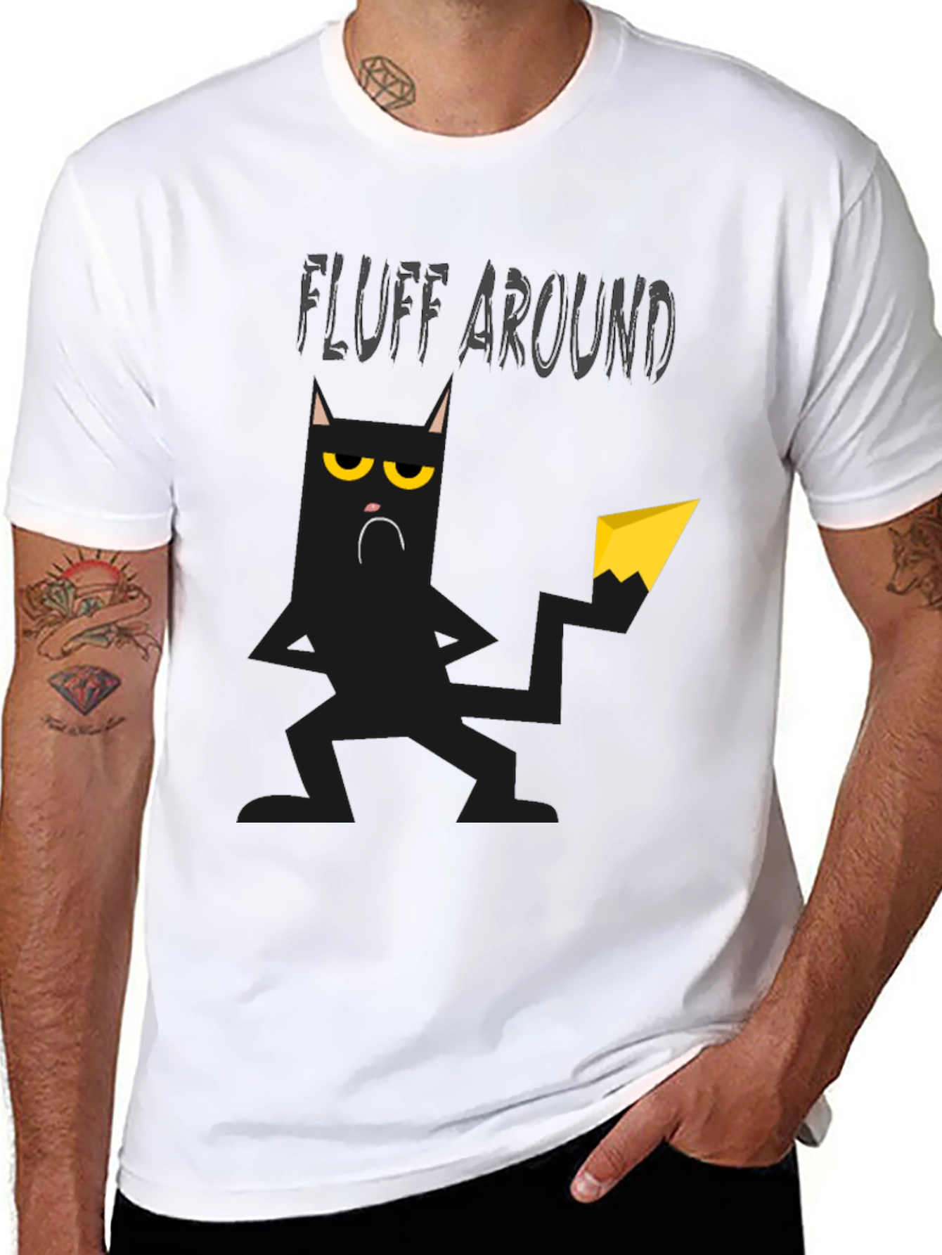 Black Fluff Around Black Cat Graphic T-Shirt view 8