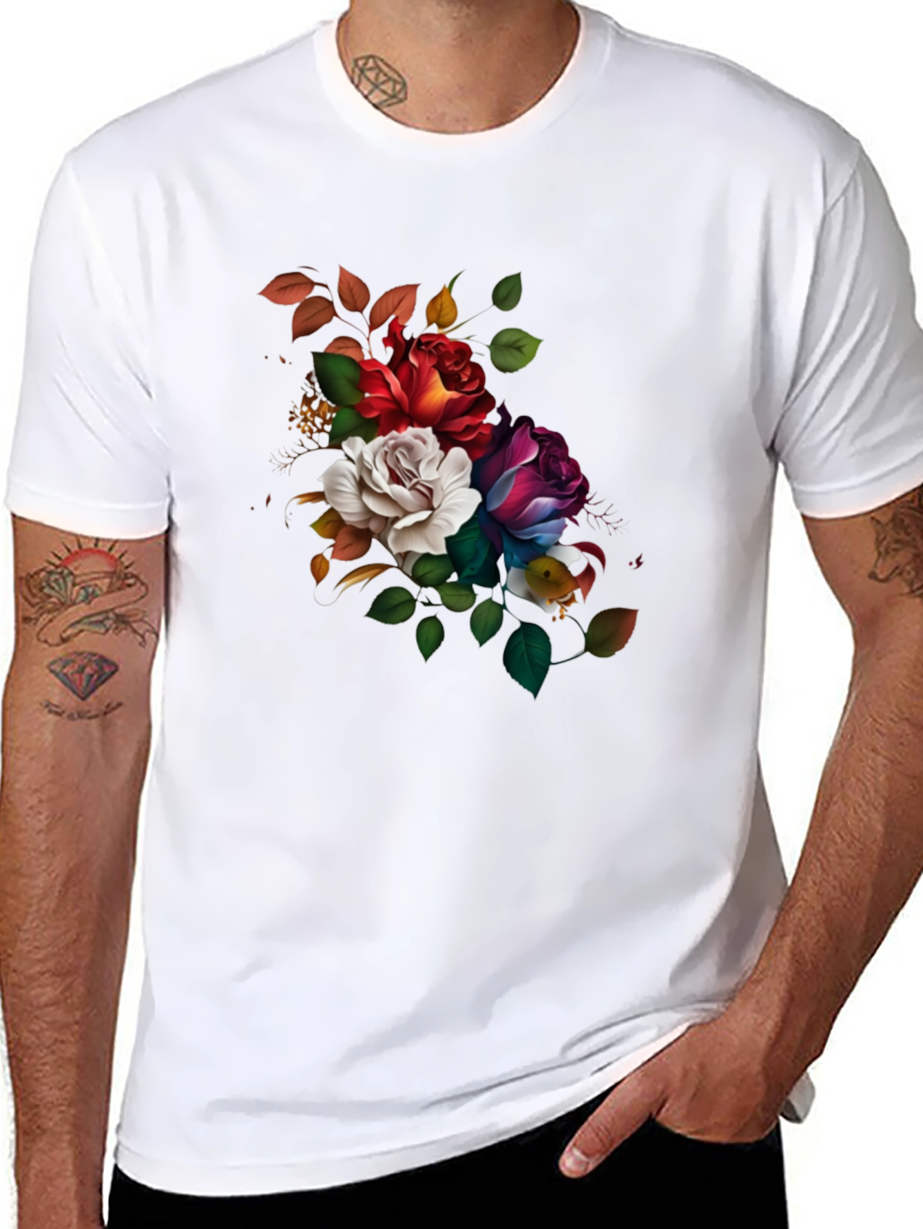 Black Floral Roses Graphic Black T-Shirt view 8