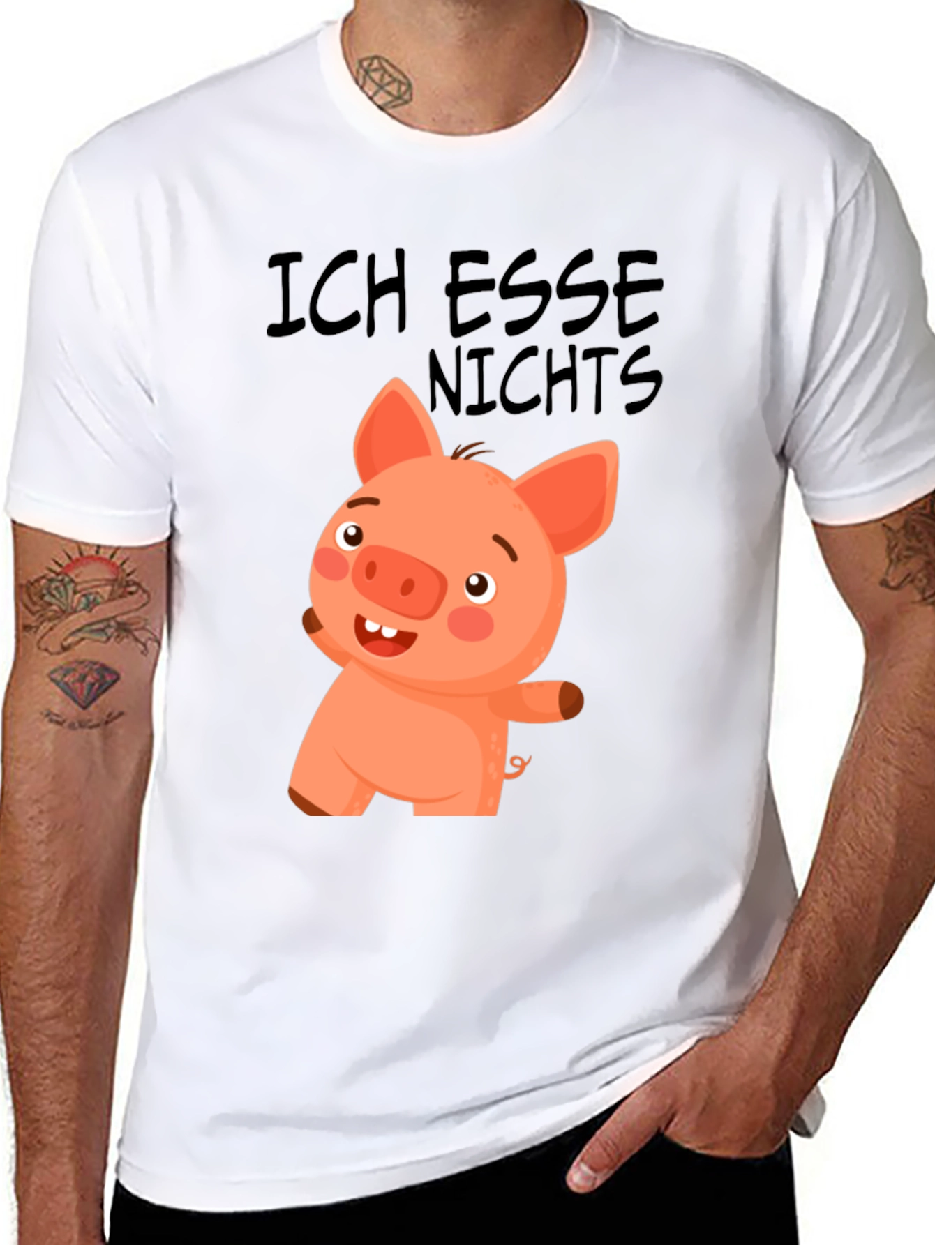 Black Ich Esse Nichts Funny Pig T-Shirt view 8