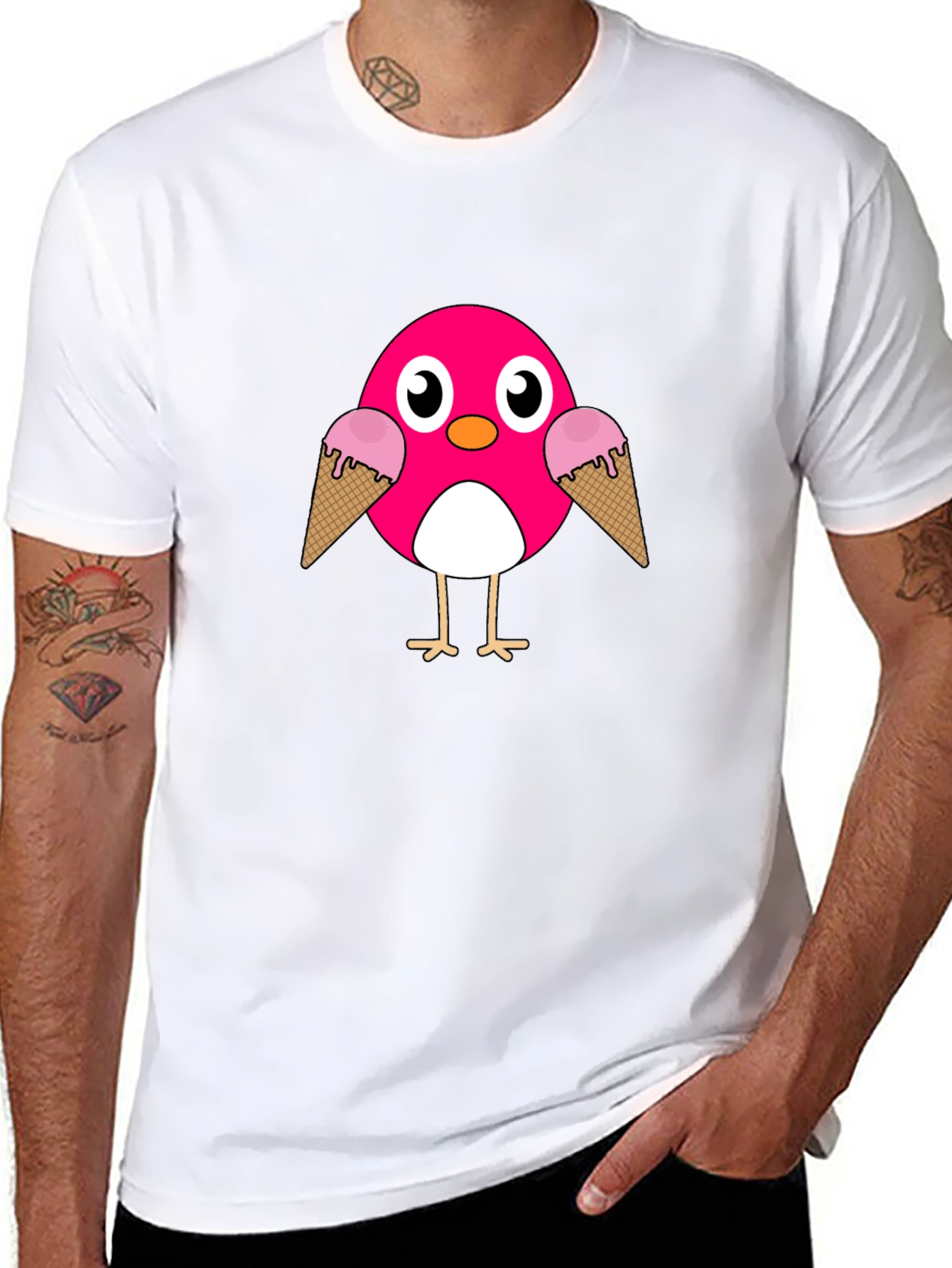 Black Cute Pink Bird with Ice Cream T-Shirt view 8
