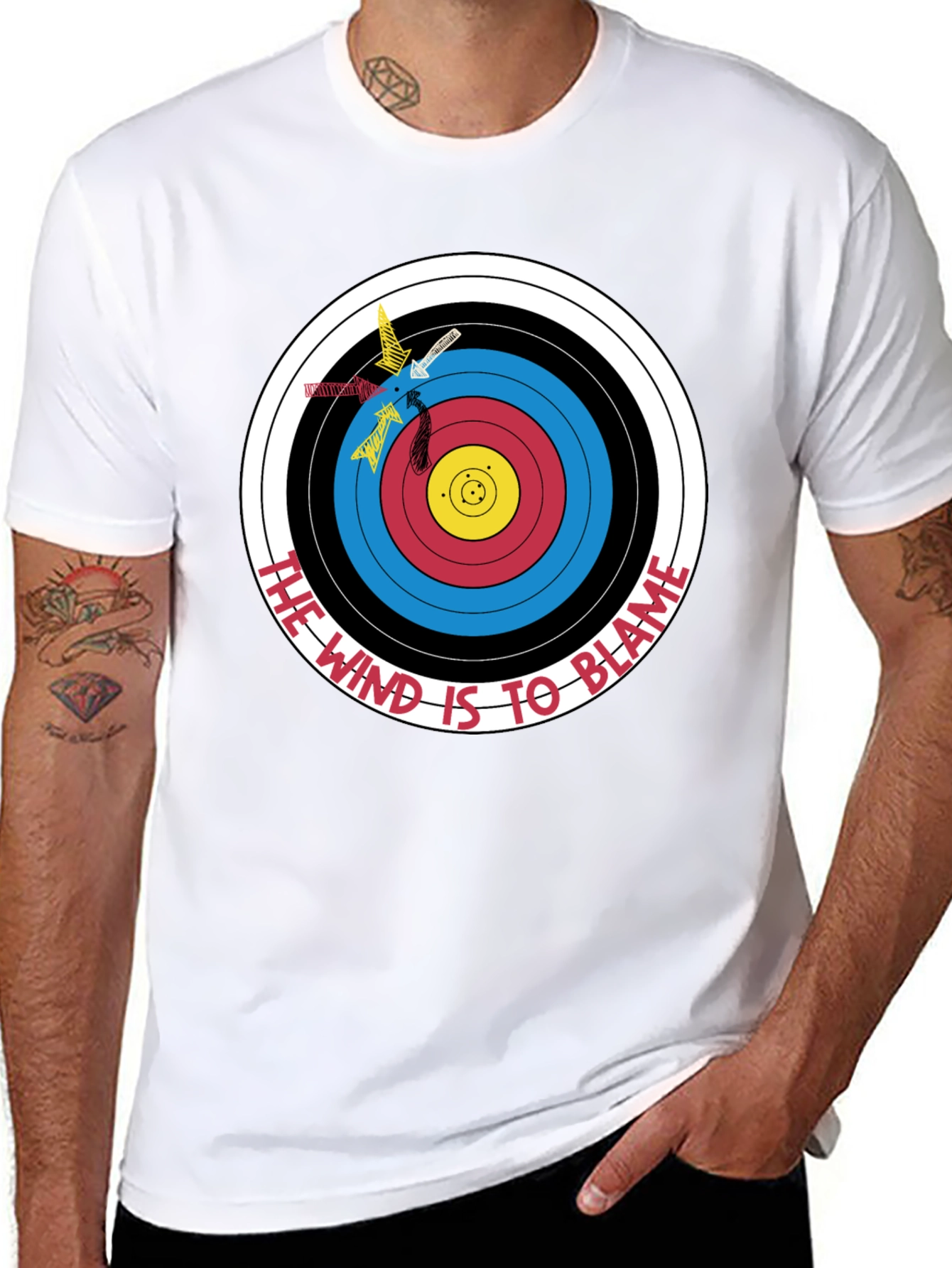 Black Archery Target Graphic T-Shirt - Funny Blame the Wind Tee view 8