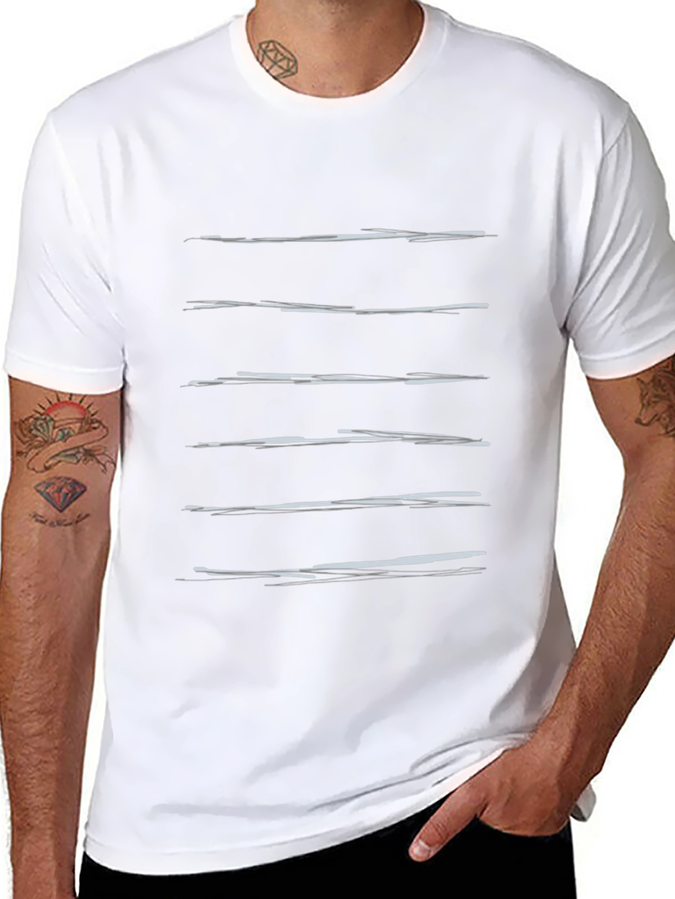 Black Minimalist Striped Graphic Black T-Shirt for Men view 8