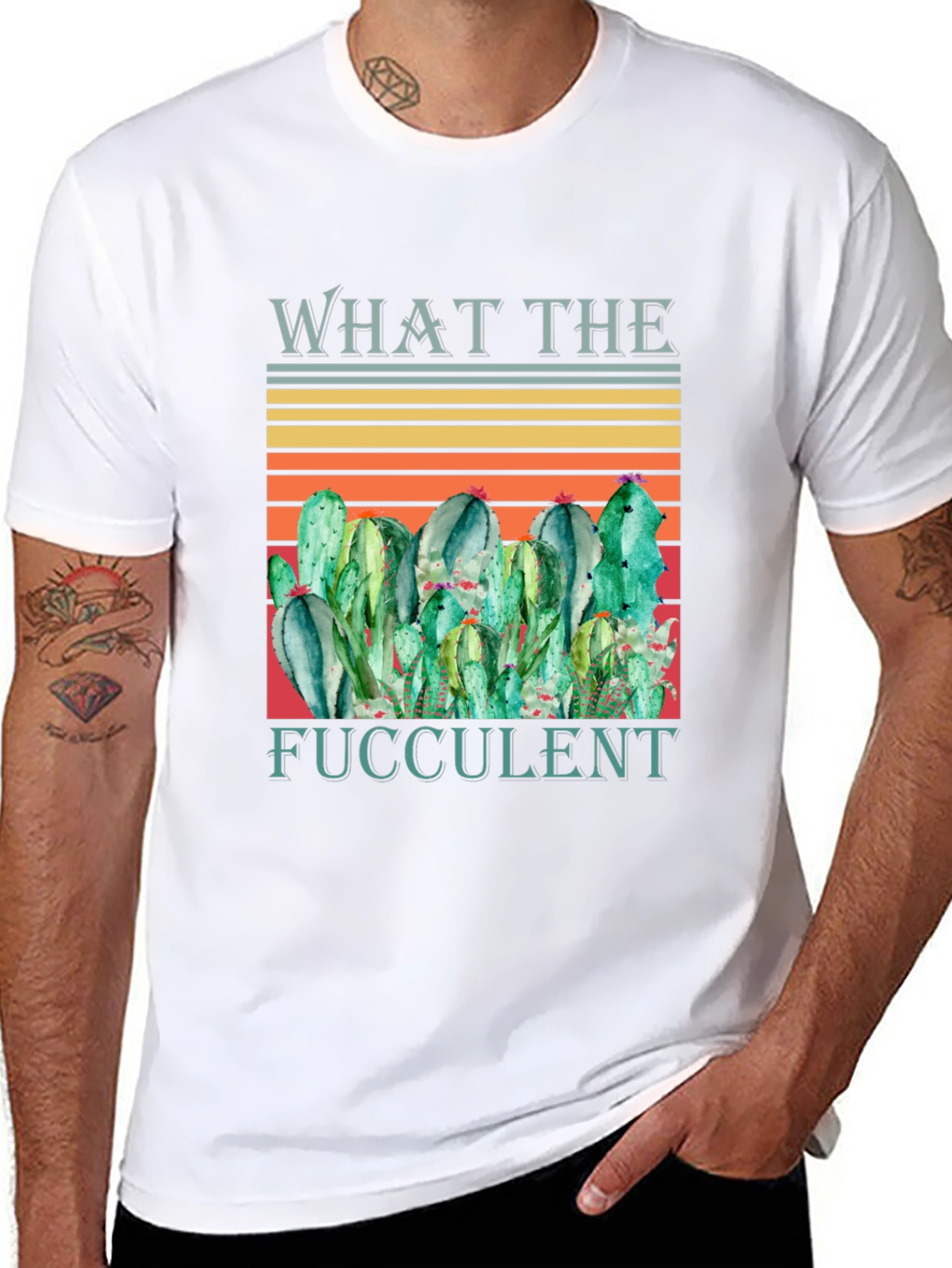 Black What The Fucculent Cactus Graphic T-Shirt view 8