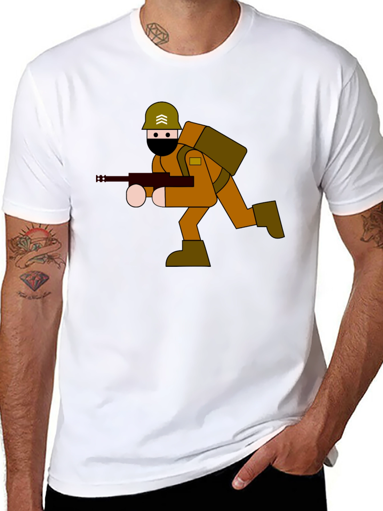 Black Cartoon Soldier Graphic Tee - Black Cotton Blend view 8