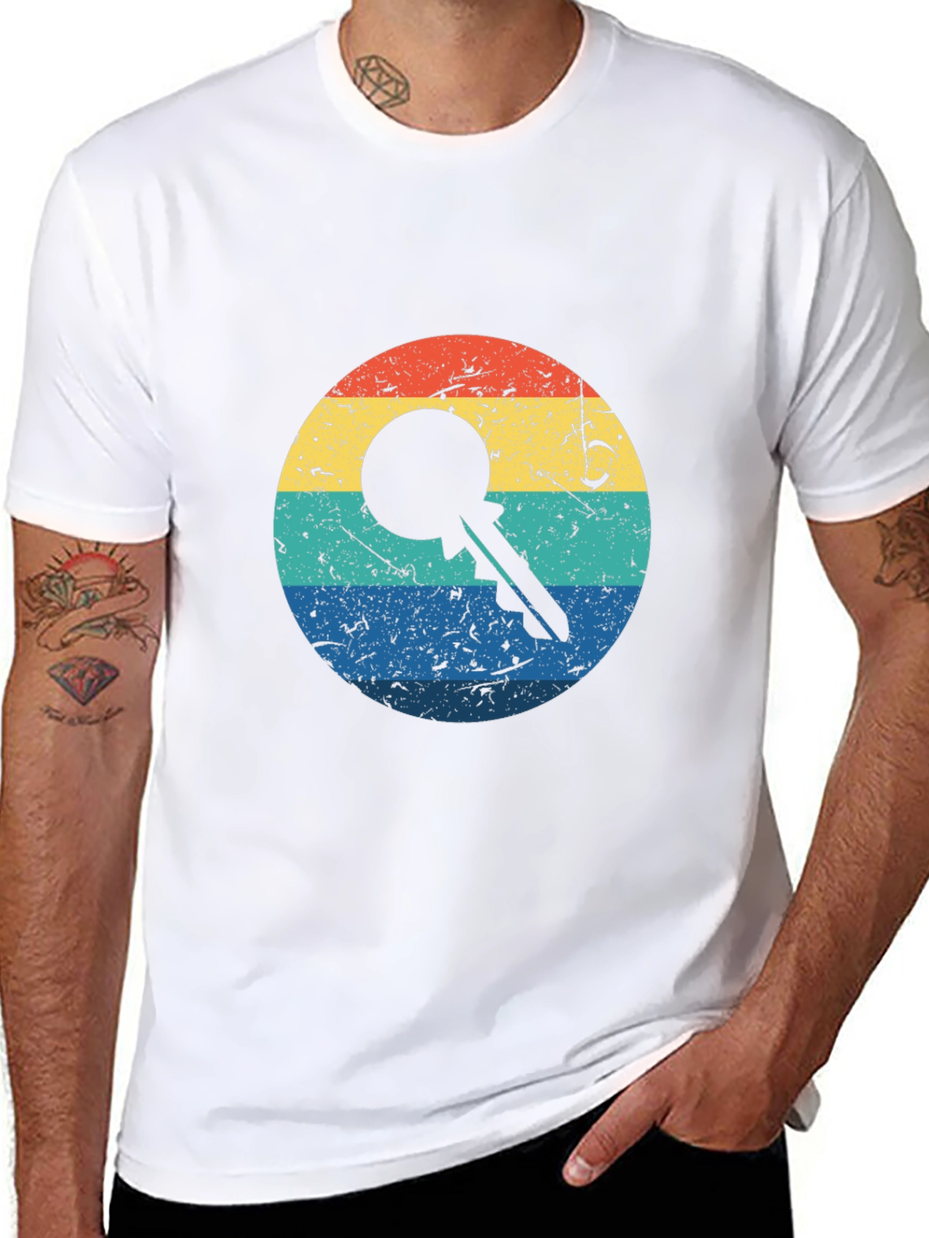 Black Retro Key Graphic Tee - Black Cotton Blend view 8