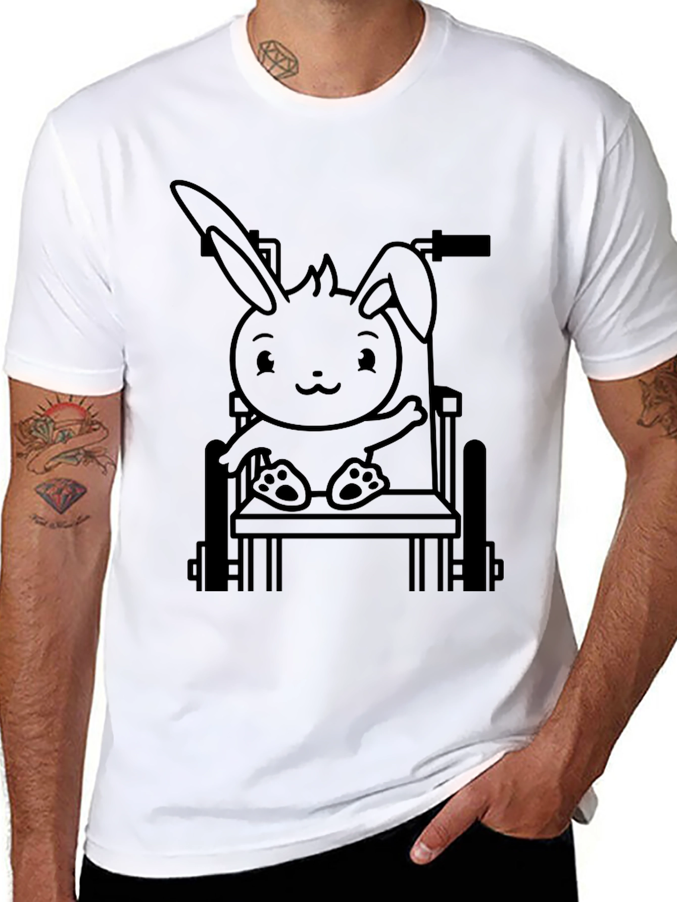 Black Bunny in Wheelchair Graphic Tee - Black view 8