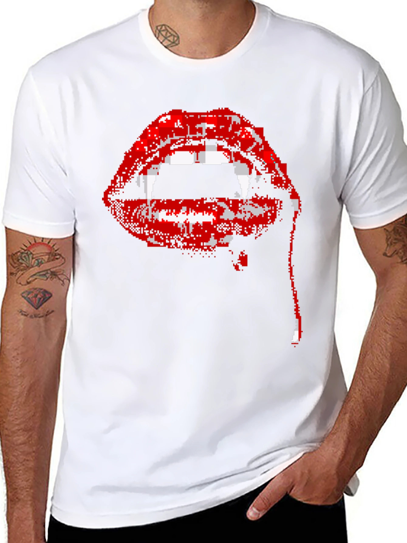 Black Pixel Vampire Lips Black T-Shirt view 8