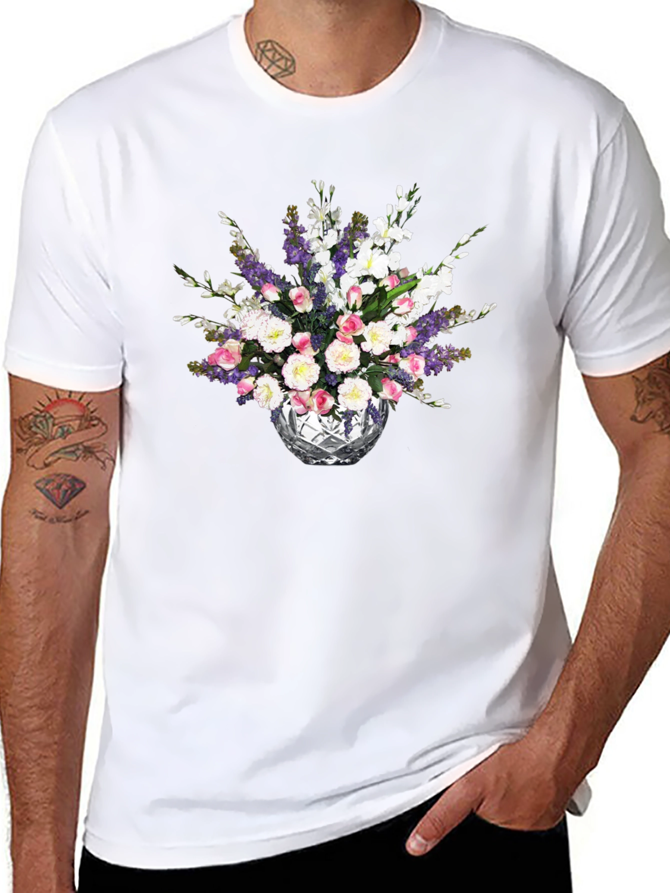 Black Floral Bouquet Black T-Shirt view 8