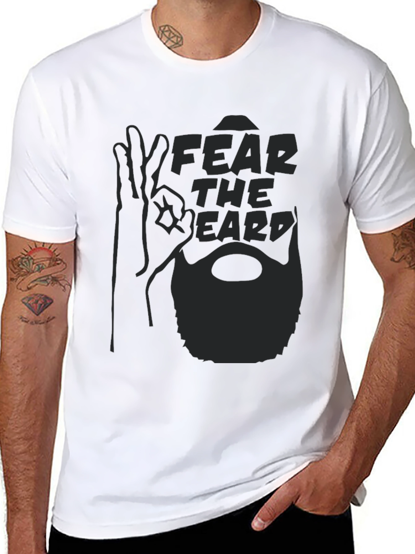 Black Fear The Beard Graphic T-Shirt - Men's Crew Neck Tee view 8