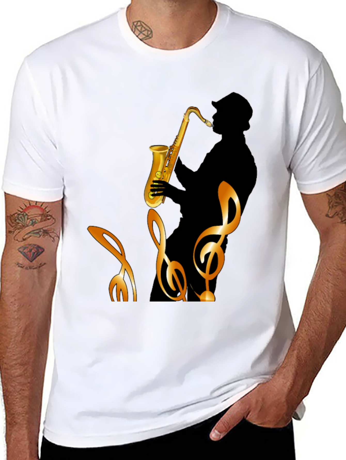 Black Cool Saxophone Graphic Black T-Shirt view 8