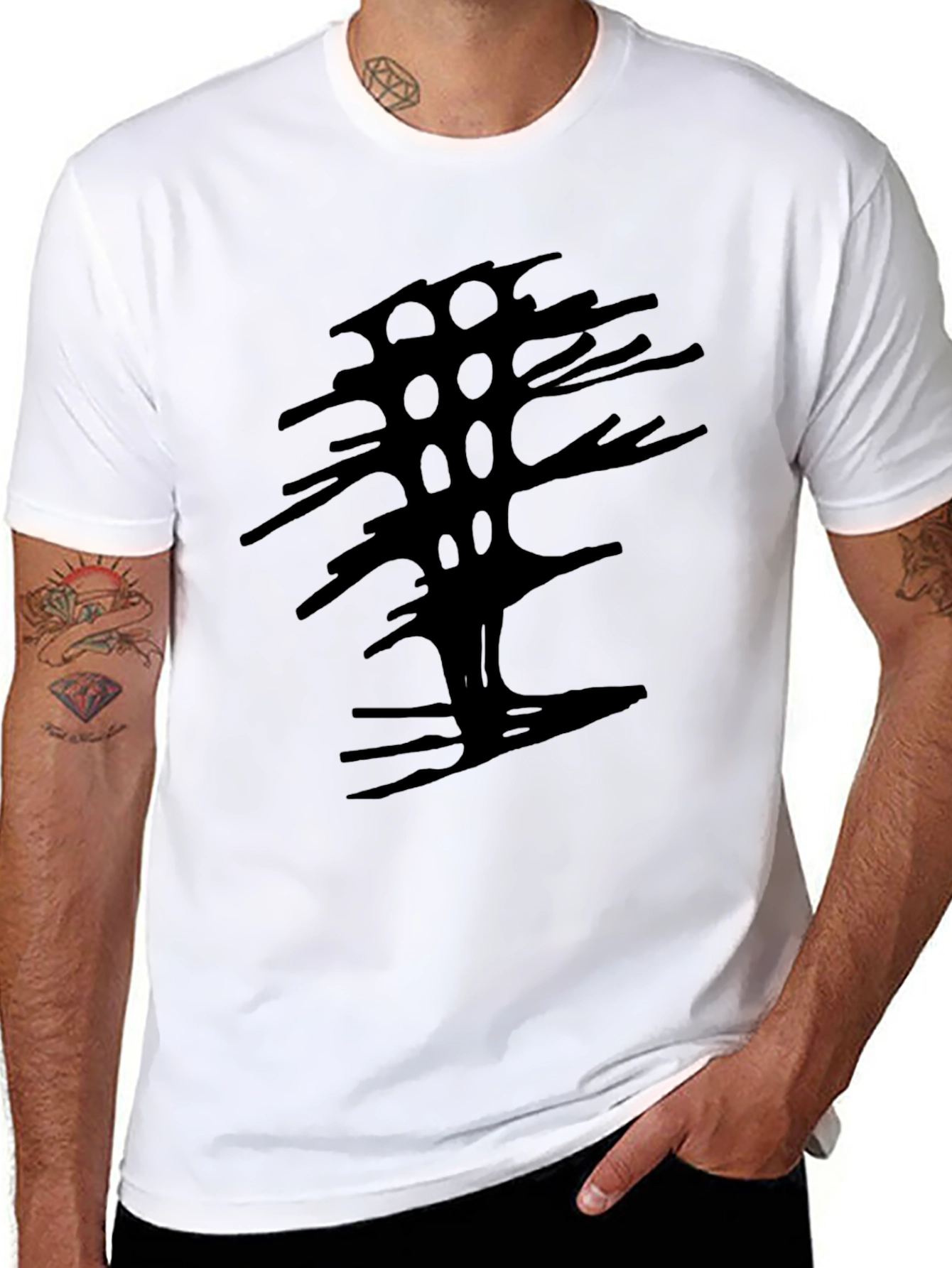 Black Abstract Tree Graphic Black Tee view 8