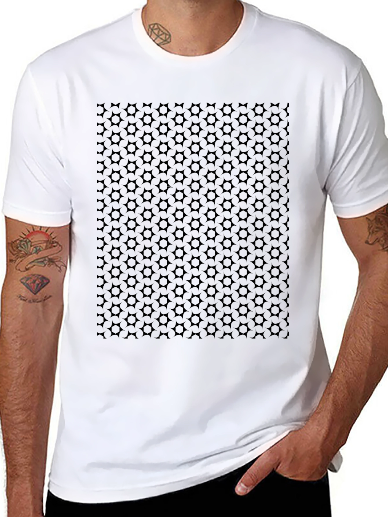 Black Geometric Patterned Black T-Shirt view 8