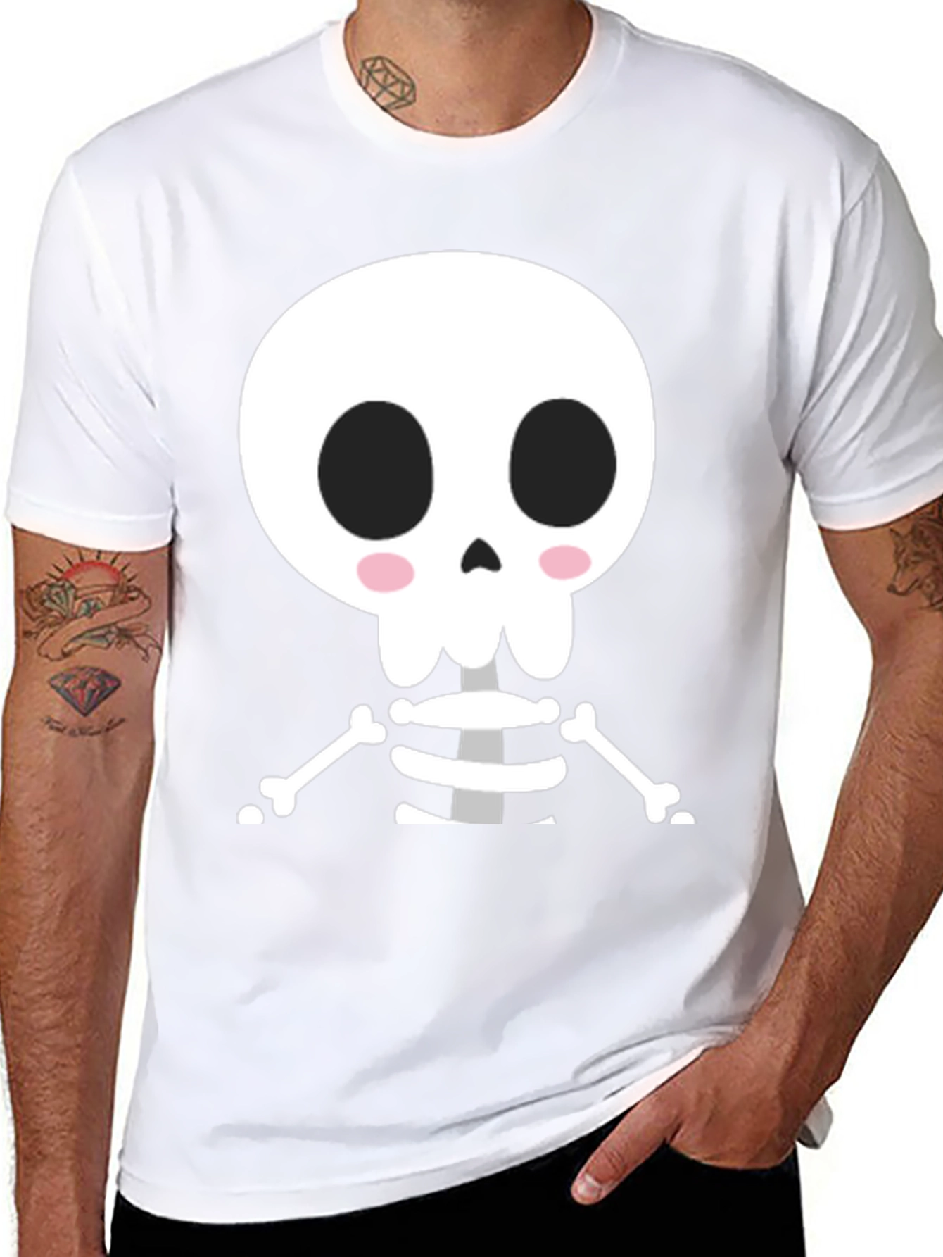 Black Cute Cartoon Skeleton Halloween T-Shirt view 8