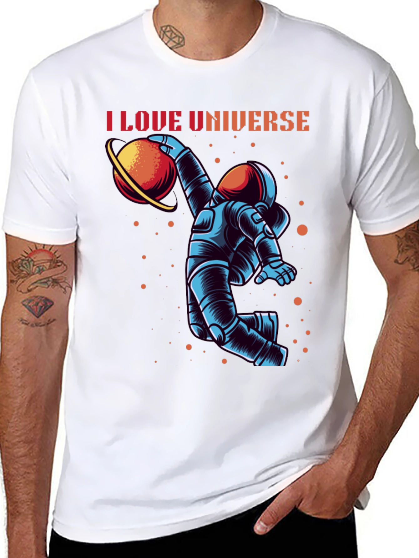 Black I Love Universe Astronaut Graphic T-Shirt view 8