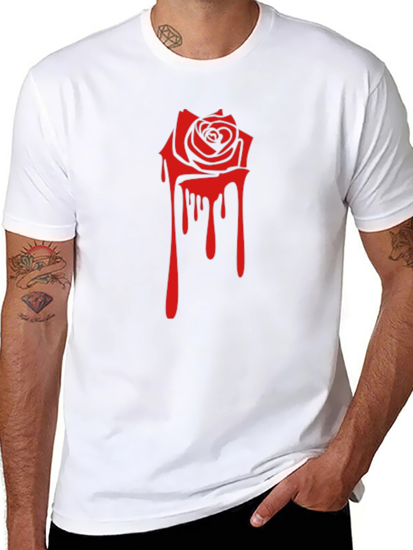 Black Black Tee with Red Dripping Rose Graphic view 8