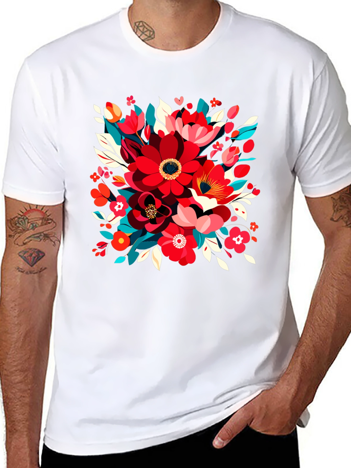 Black Floral Design Black T-Shirt view 8