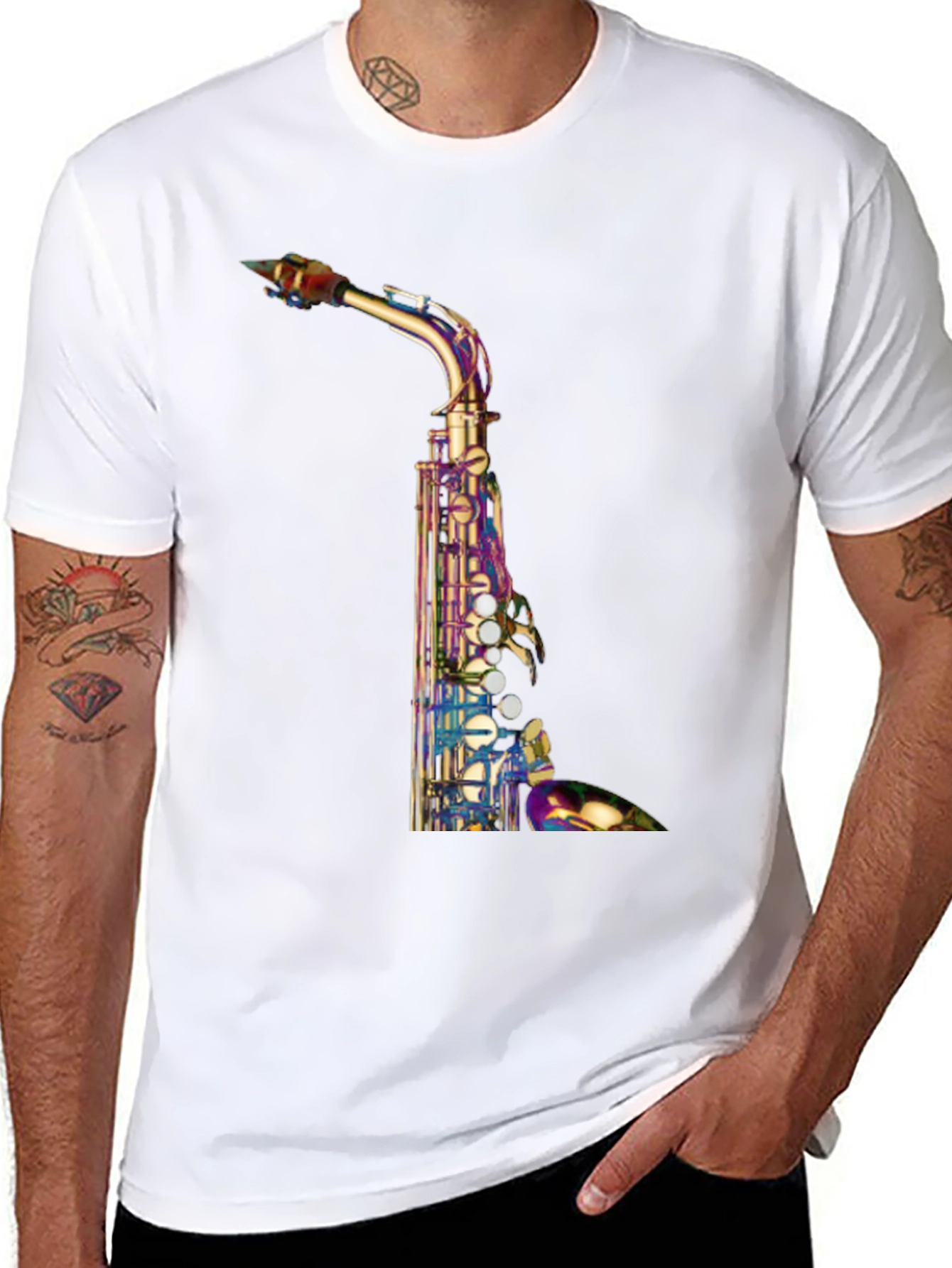 Black Saxophone Graphic T-Shirt - Unique Music Lover Tee view 8