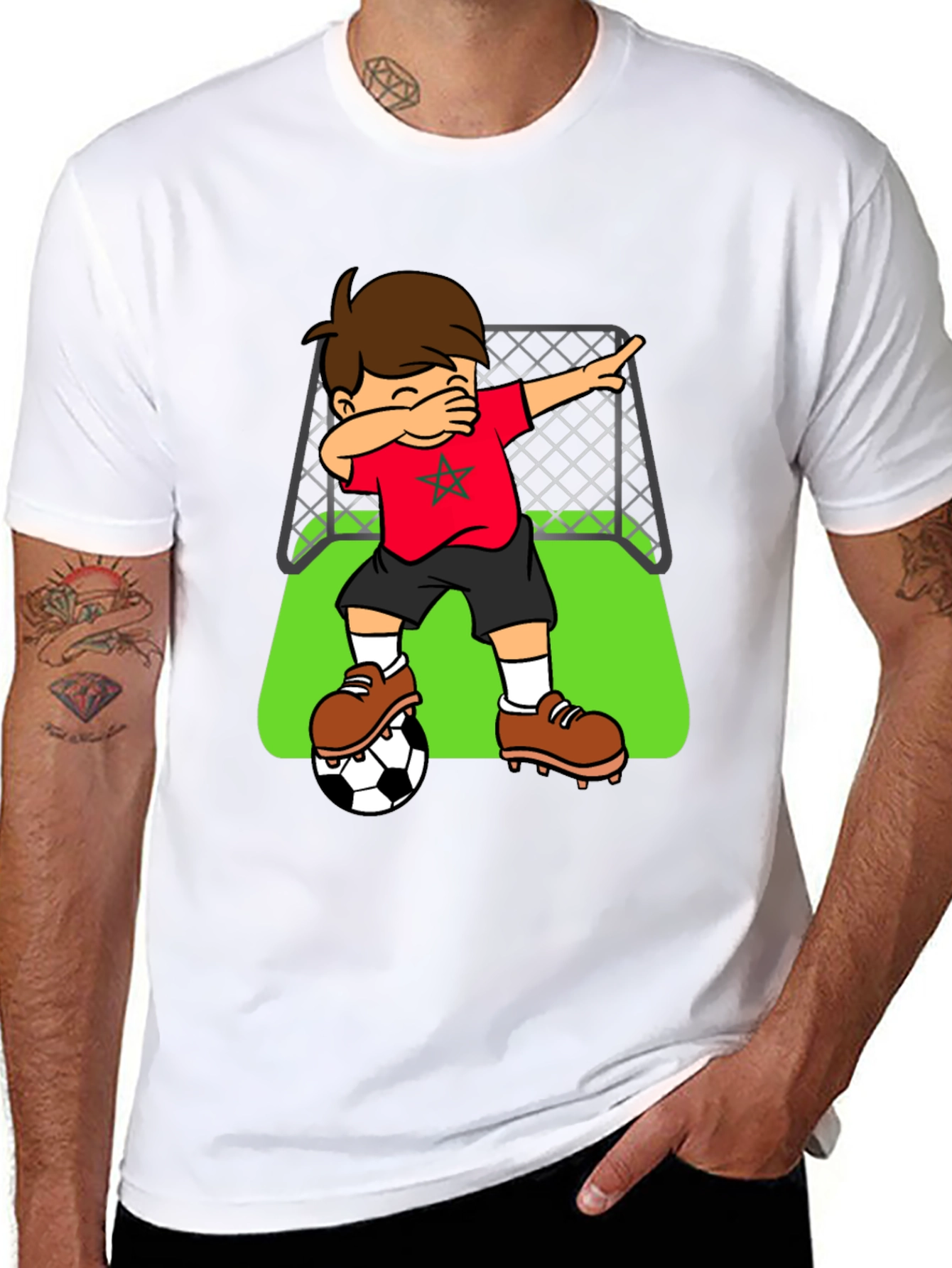 Black Morocco Soccer Dabbing Boy T-Shirt view 8