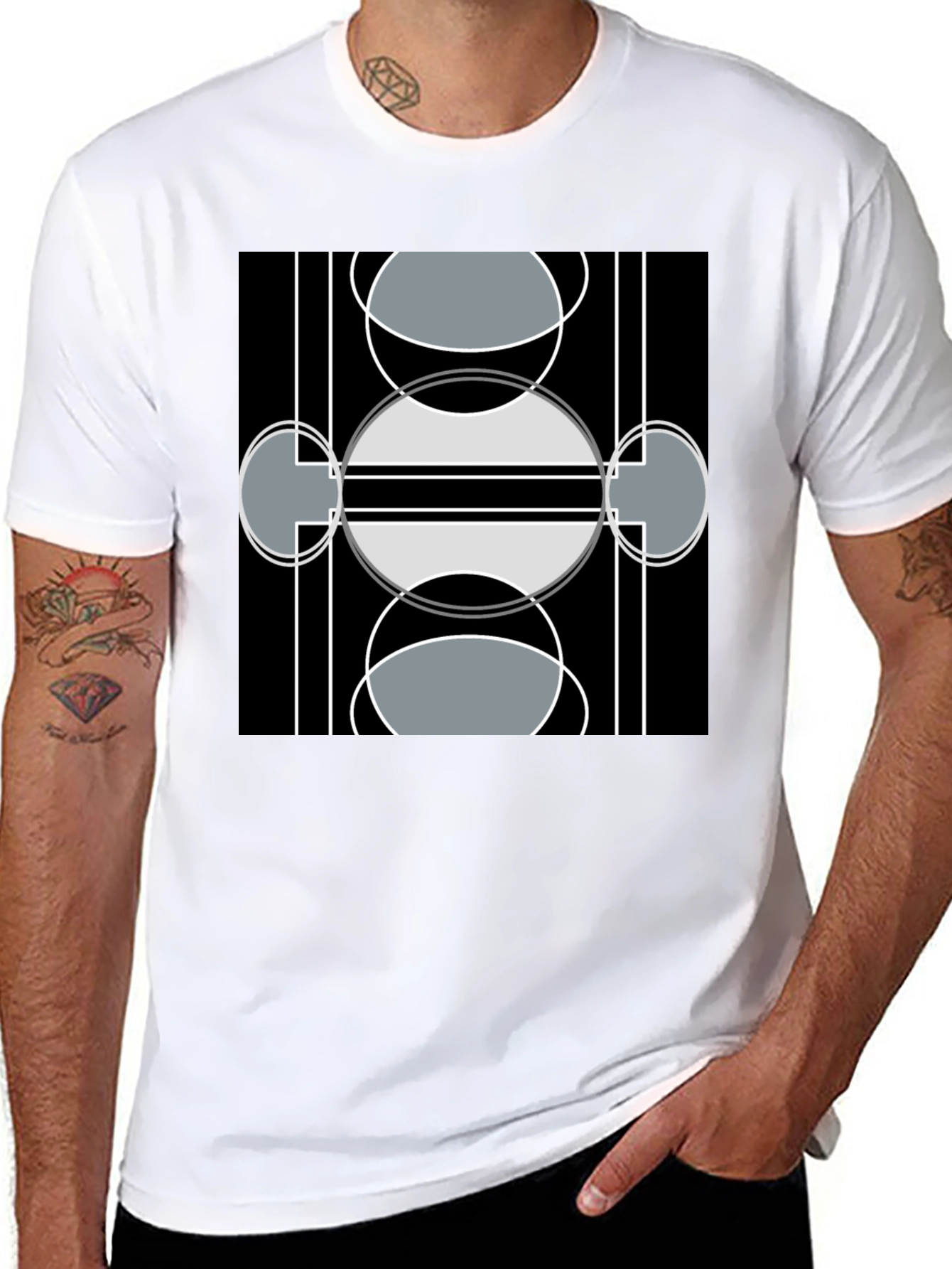 Black Modern Geometric Design Black T-Shirt view 8