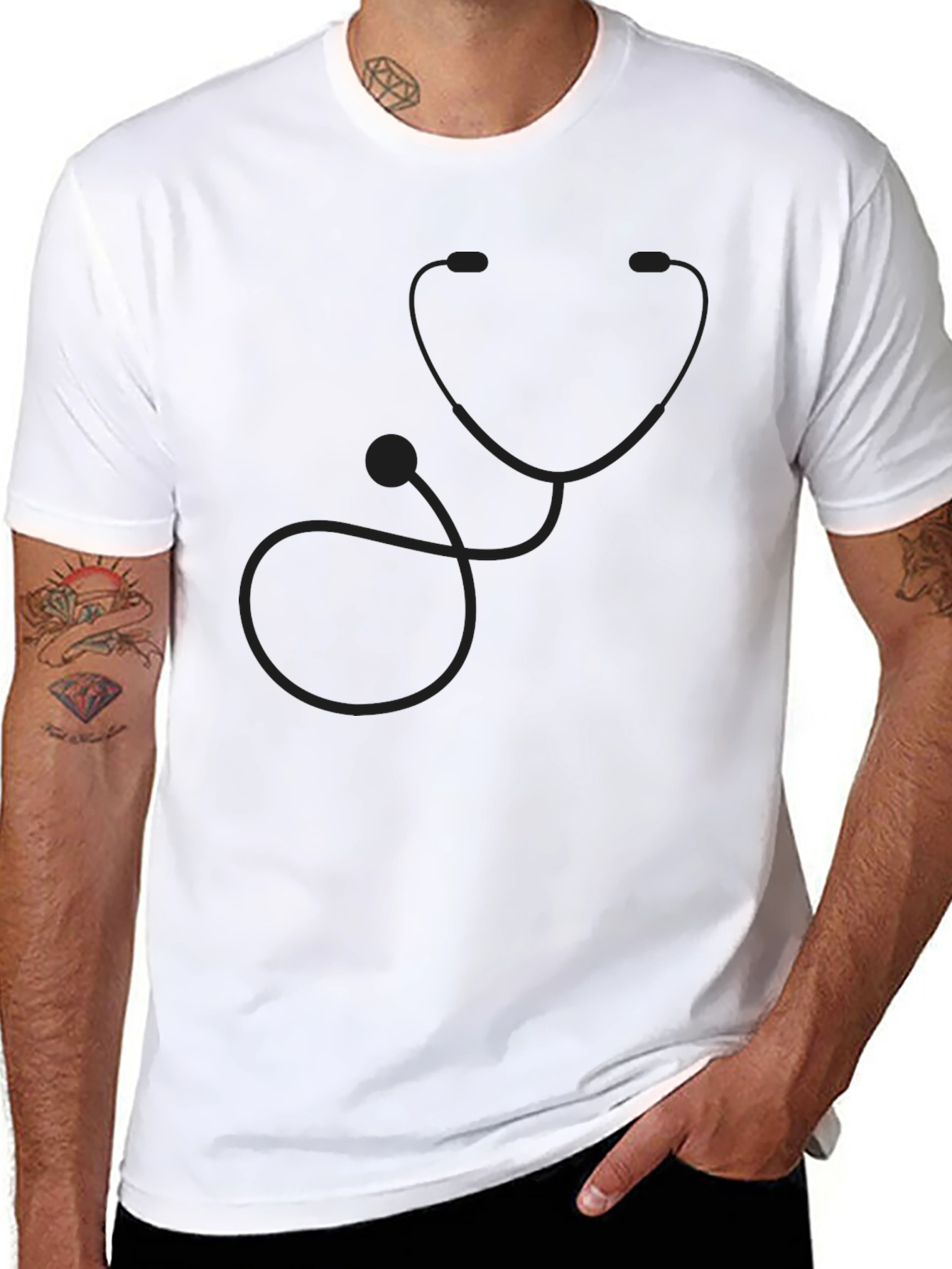 Black Black Stethoscope T-Shirt - Medical Professional Apparel view 8