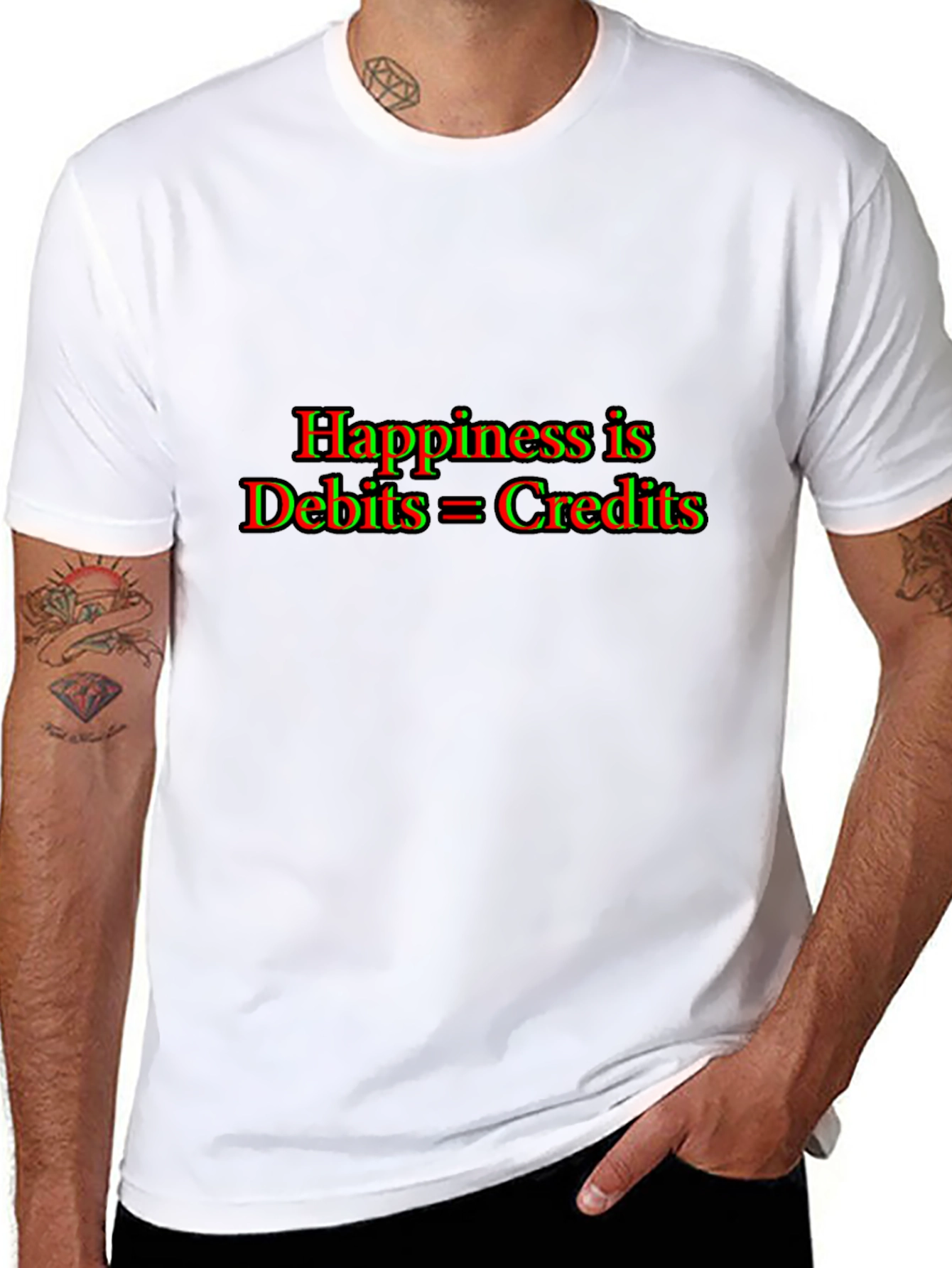 Black Accountant Humor T-Shirt: Happiness is Debits = Credits view 8