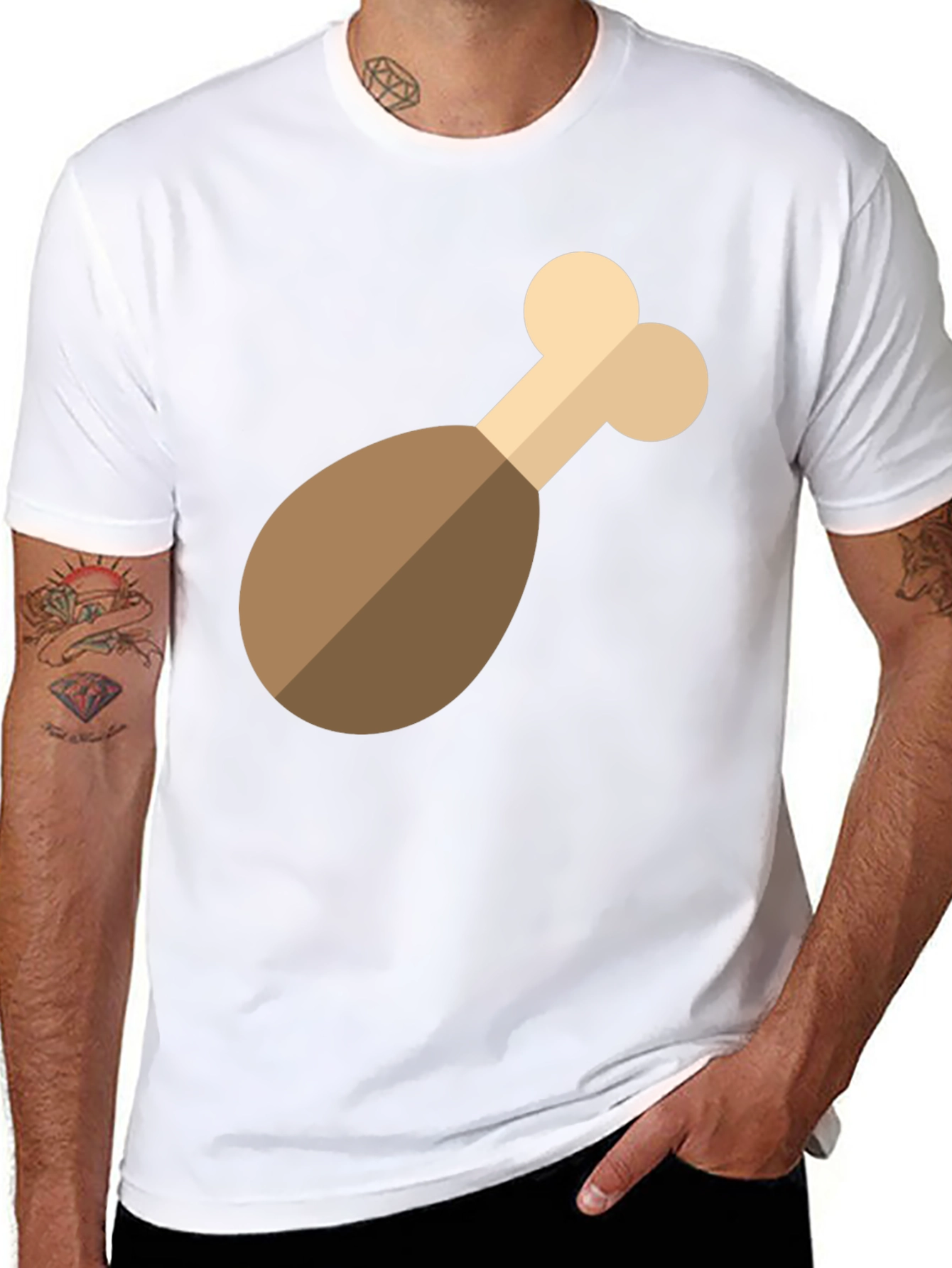 Black Novelty Chicken Leg Graphic Tee - Black Cotton T-Shirt view 8