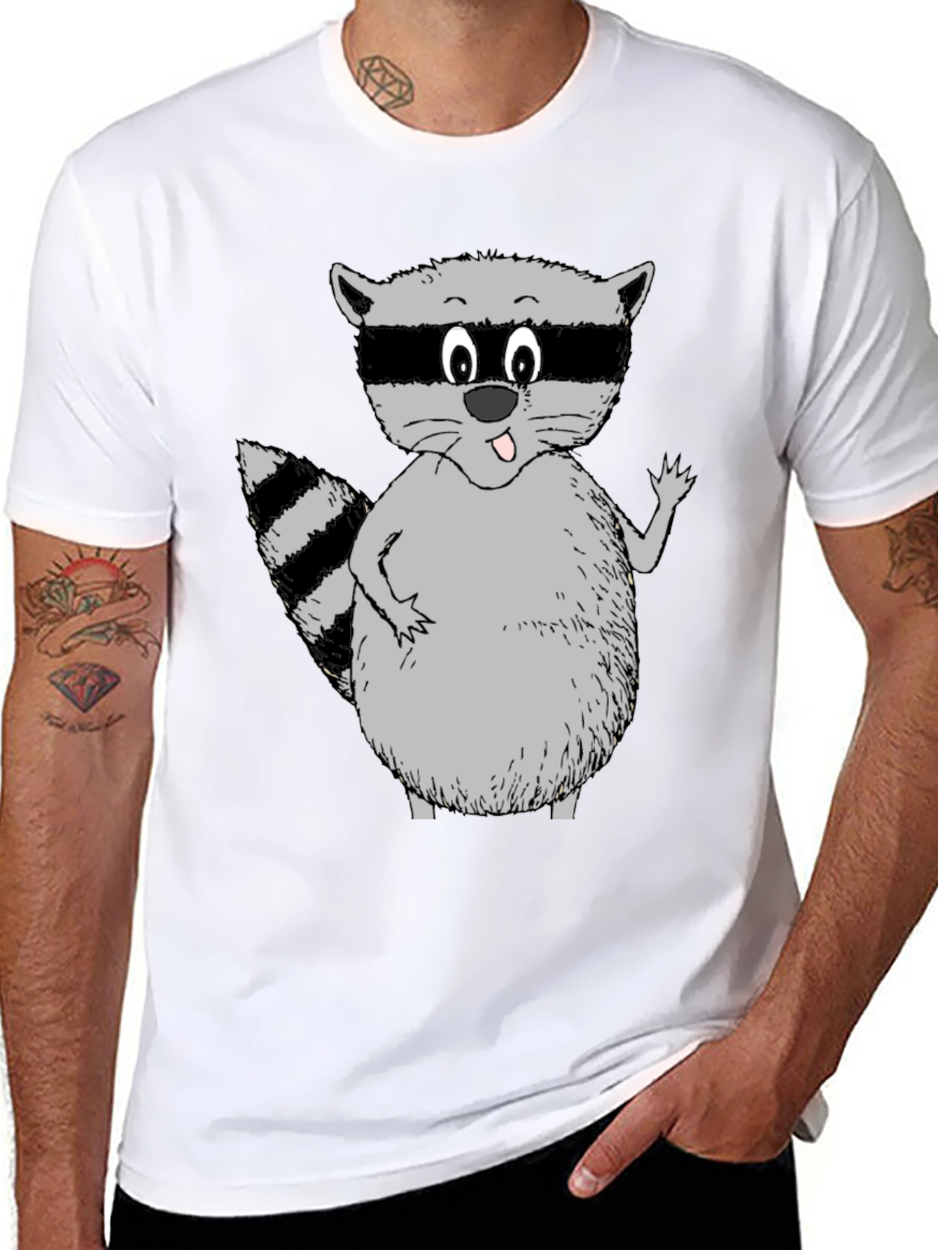 Black Funny Raccoon Graphic Tee - Black T-Shirt view 8