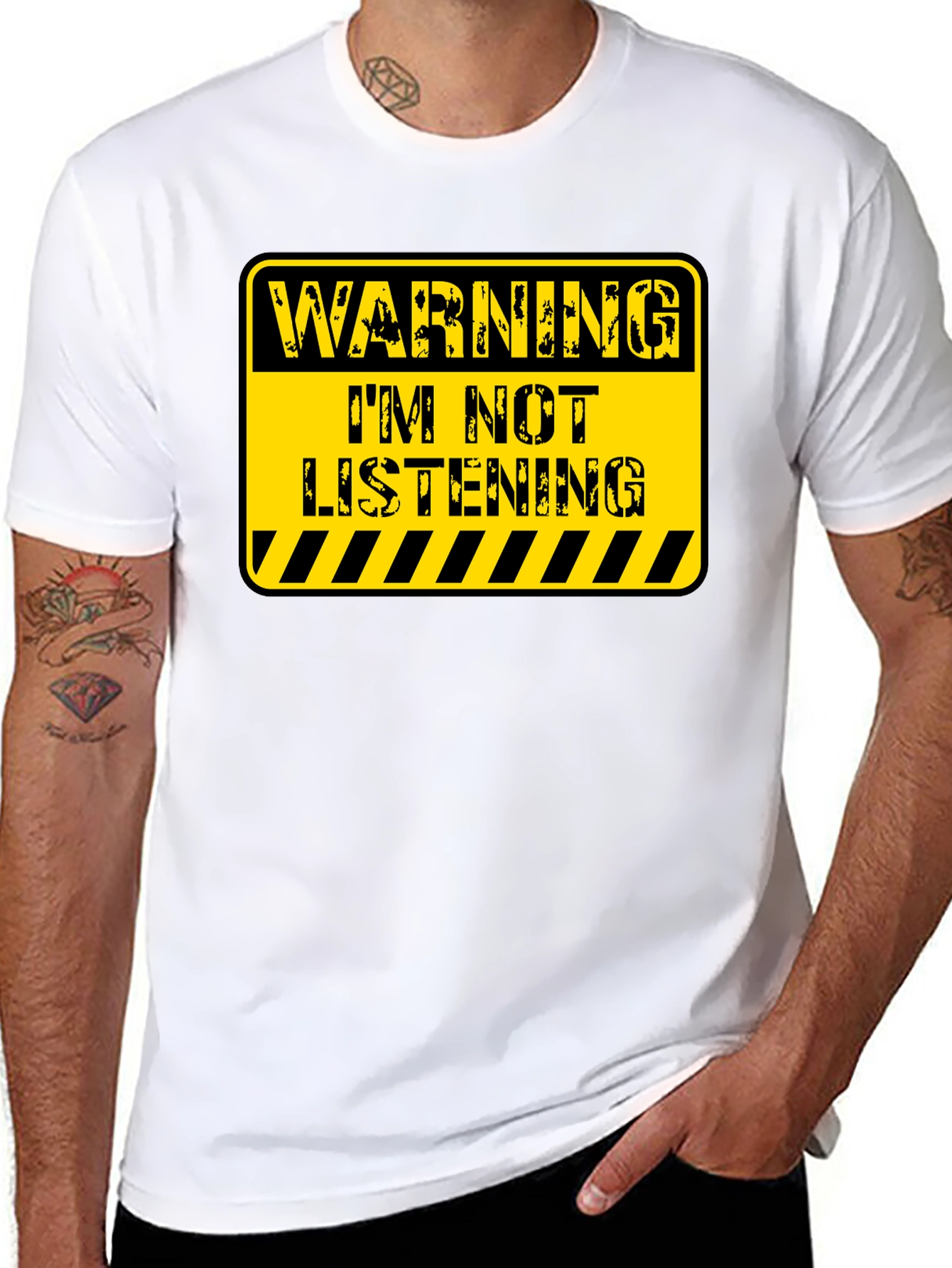 Black Warning: I'm Not Listening! Novelty T-Shirt view 8