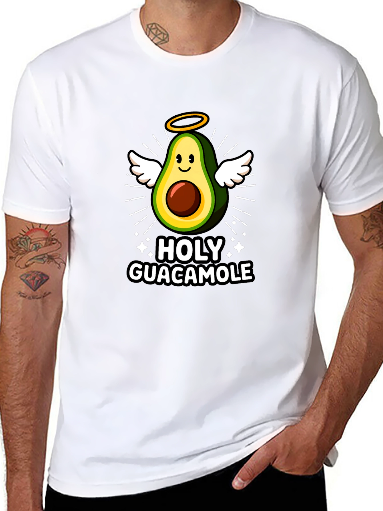 Black Holy Guacamole Graphic Tee - Avocado Angel T-Shirt view 8