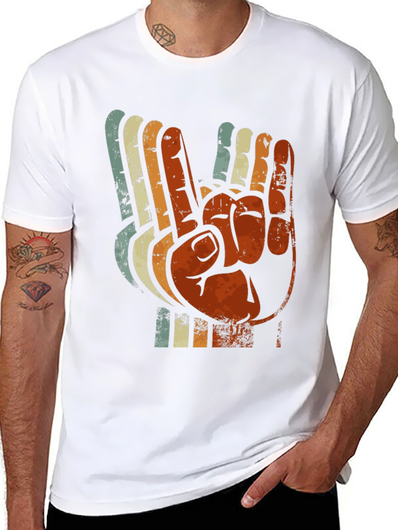 Black Vintage Retro Hand Gesture Graphic T-Shirt view 8