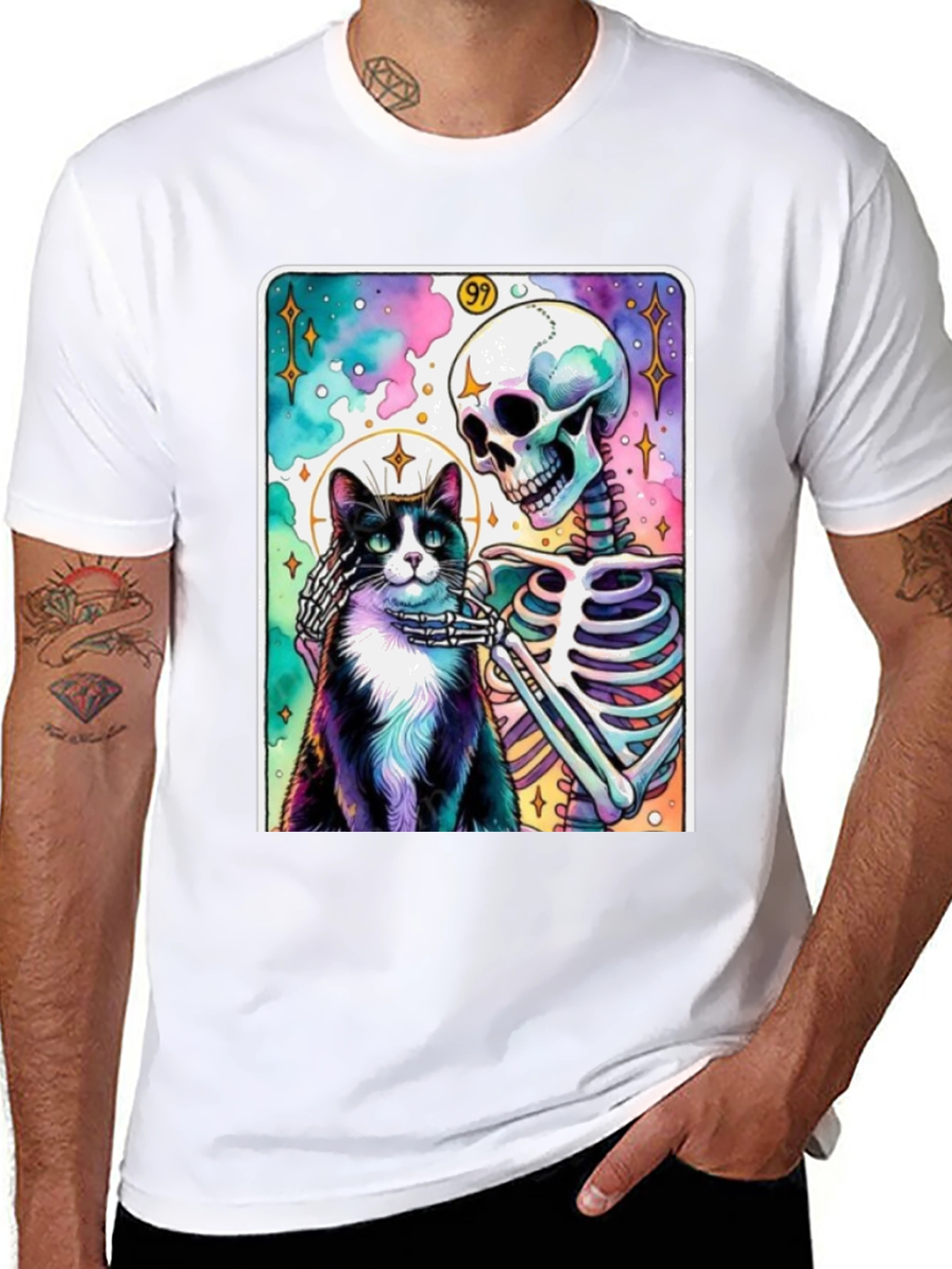Black Cat & Skeleton Graphic Tee - Unique Design view 8