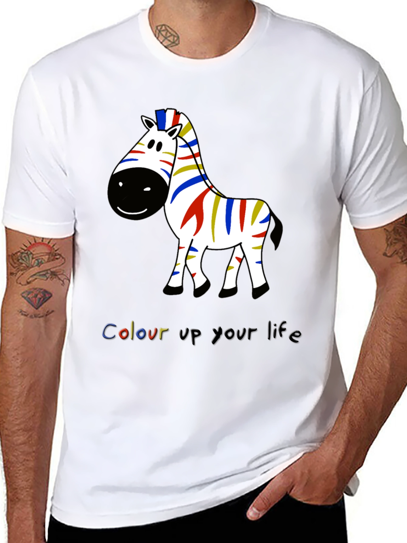 Black Colorful Zebra Graphic Tee - Men's Black T-Shirt view 8