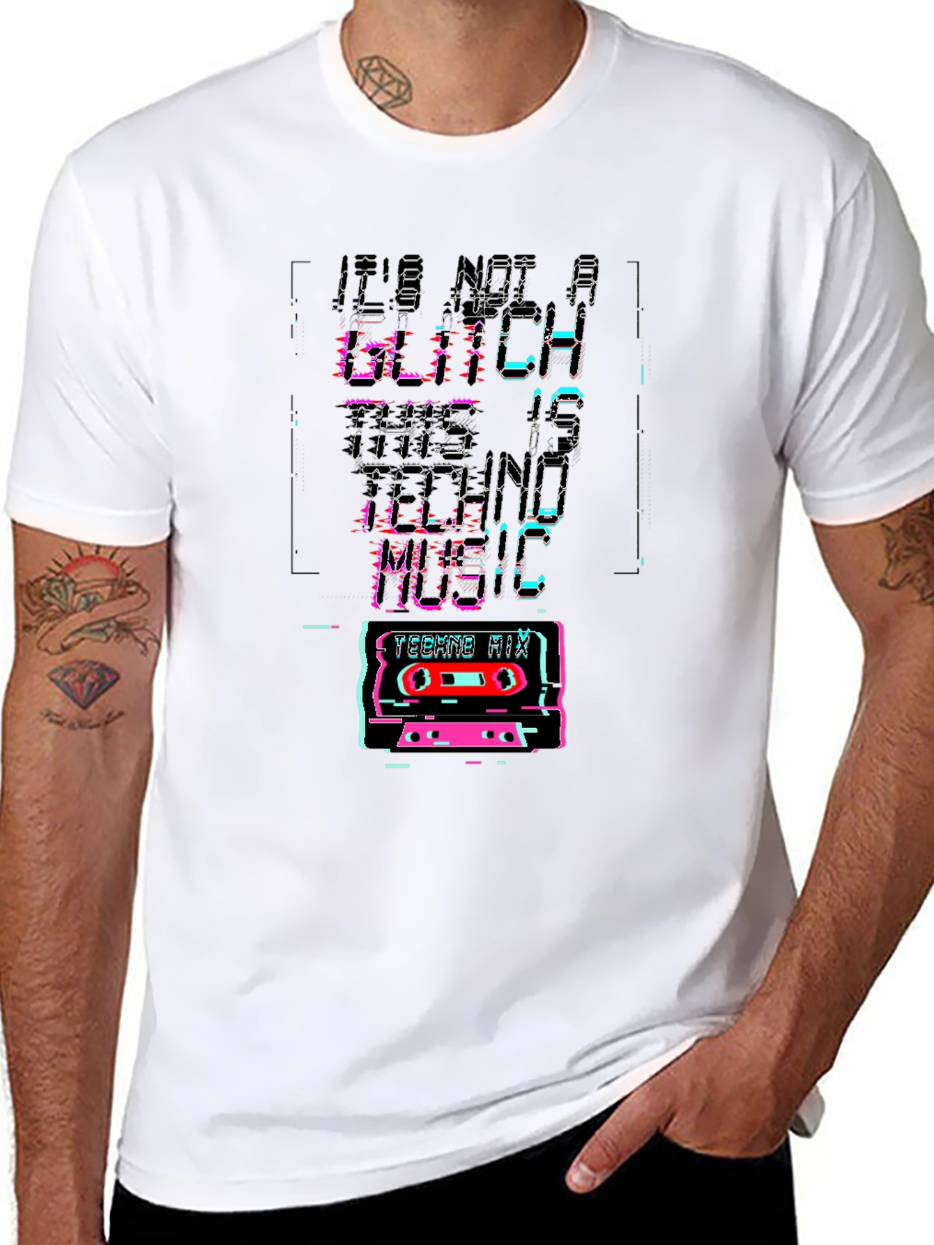 Black Retro Techno Music Glitch T-Shirt view 8
