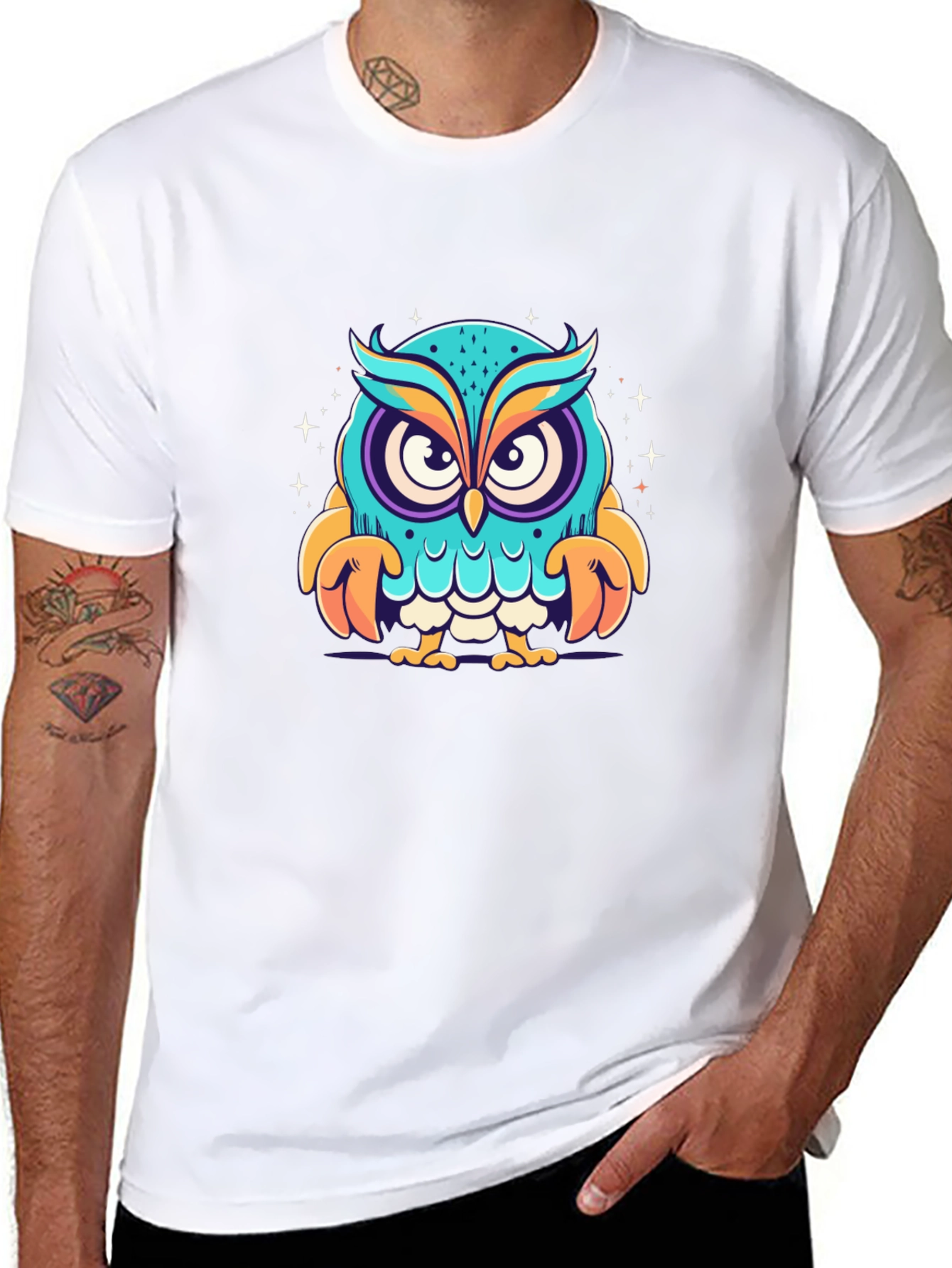 Black Cartoon Owl Graphic Black T-Shirt view 8